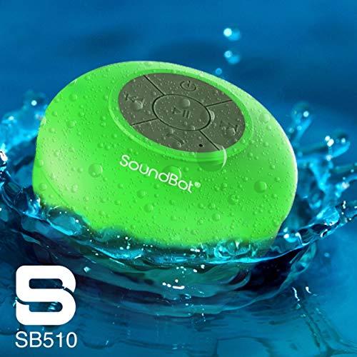 Soundbot Soundbot SB510 HD Water Resistant Bluetooth Shower Speaker, Handsfree Portable Speakerphone with Built-in Mic, 6hrs of Playtime, Control Buttons and Dedicated Suction Cup for Showers (Green)