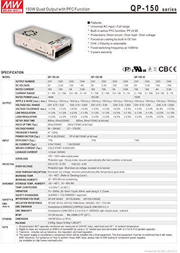 MEAN WELL Mean Well Original QP-150C Quad Output with PFC Function Power Supply +/-5V +/-15V 24V 0.6A 2A 3A 15A 153W