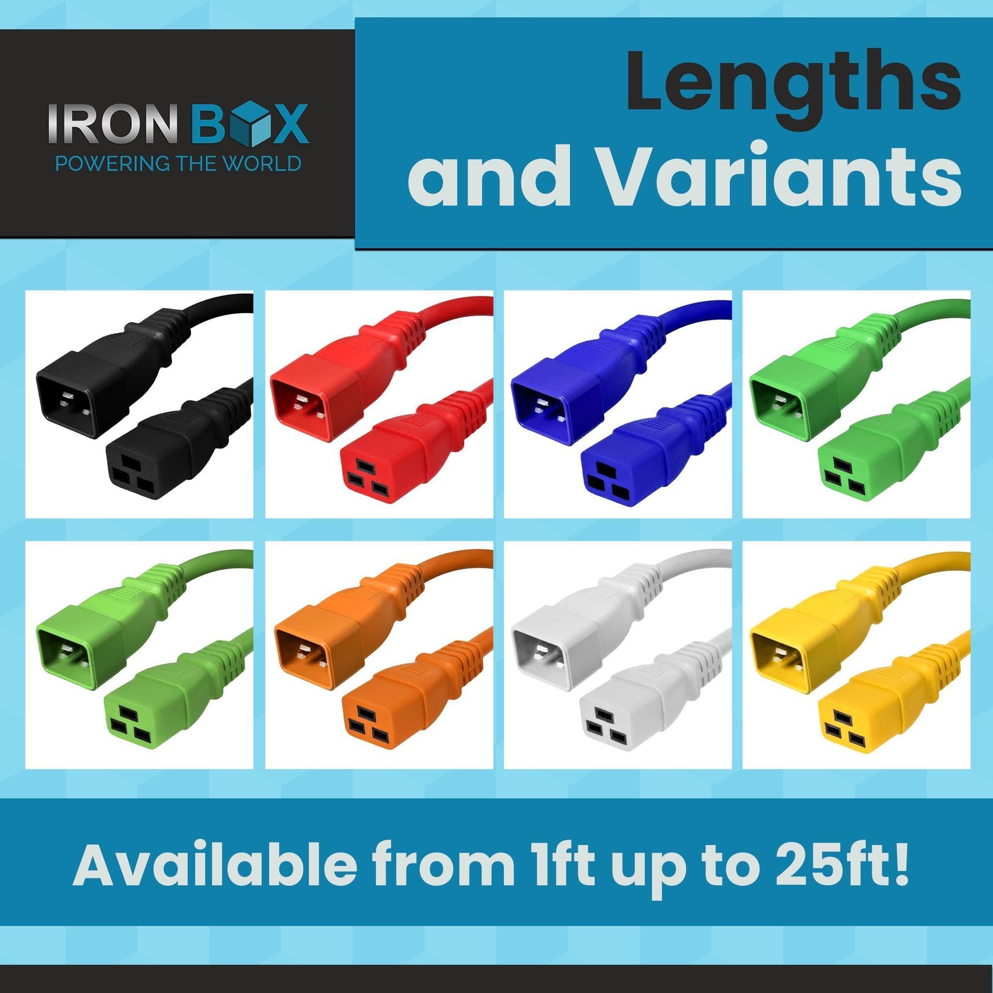 Iron Box IronBox Electric - Heavy-Duty C20 to C19 Power Cord - 20A/250V Rated, 12/3 SJT IEC 60320 Equipment to PDU Cable - Male End C20 Plug/Female End C19 Connector - UL Listed Power Cable -(Black,15 Foot)