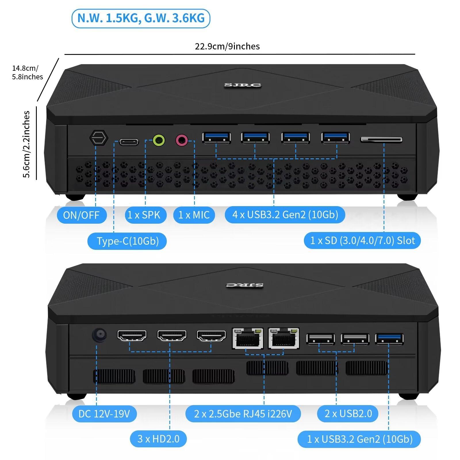 SJRC SJRC Gaming Mini PC Computer RTX 3060 12GB Graphics, Core i9 11900H 8 Cores 16 Threads, DDR5 64GB RAM 2TB SSD Windows 11 Pro Small Office Desktop Dual Fan, 4 Display, i9-11900H-RTX3060