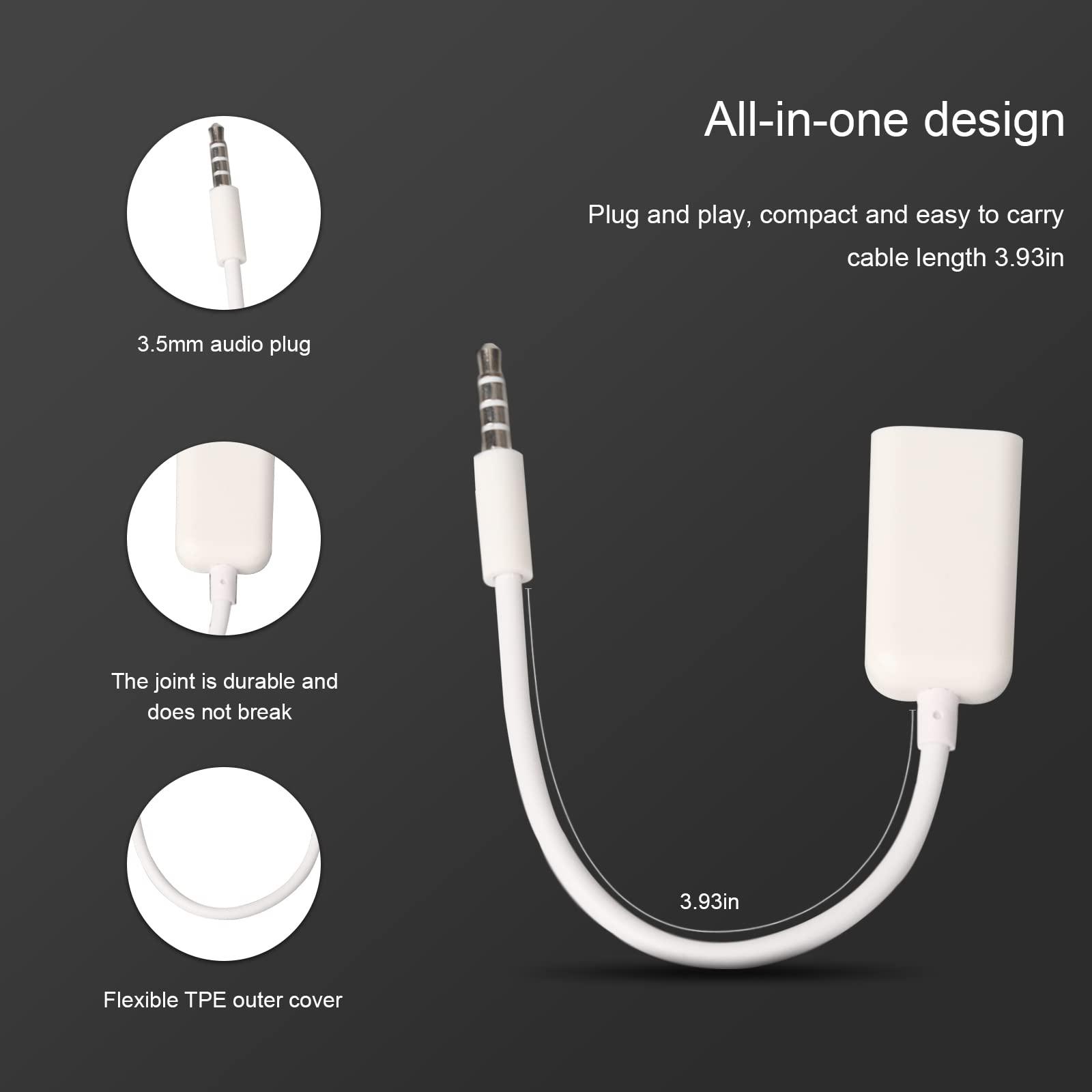 Oxsubor AUX to USB Adapter 3.5mm Male Audio Jack Plug to USB 2.0 Female Converter Cord Cable 2PACK Only Work (CAR Need MP3 Decode Function,Can\'t Fit All Kinds of Car)