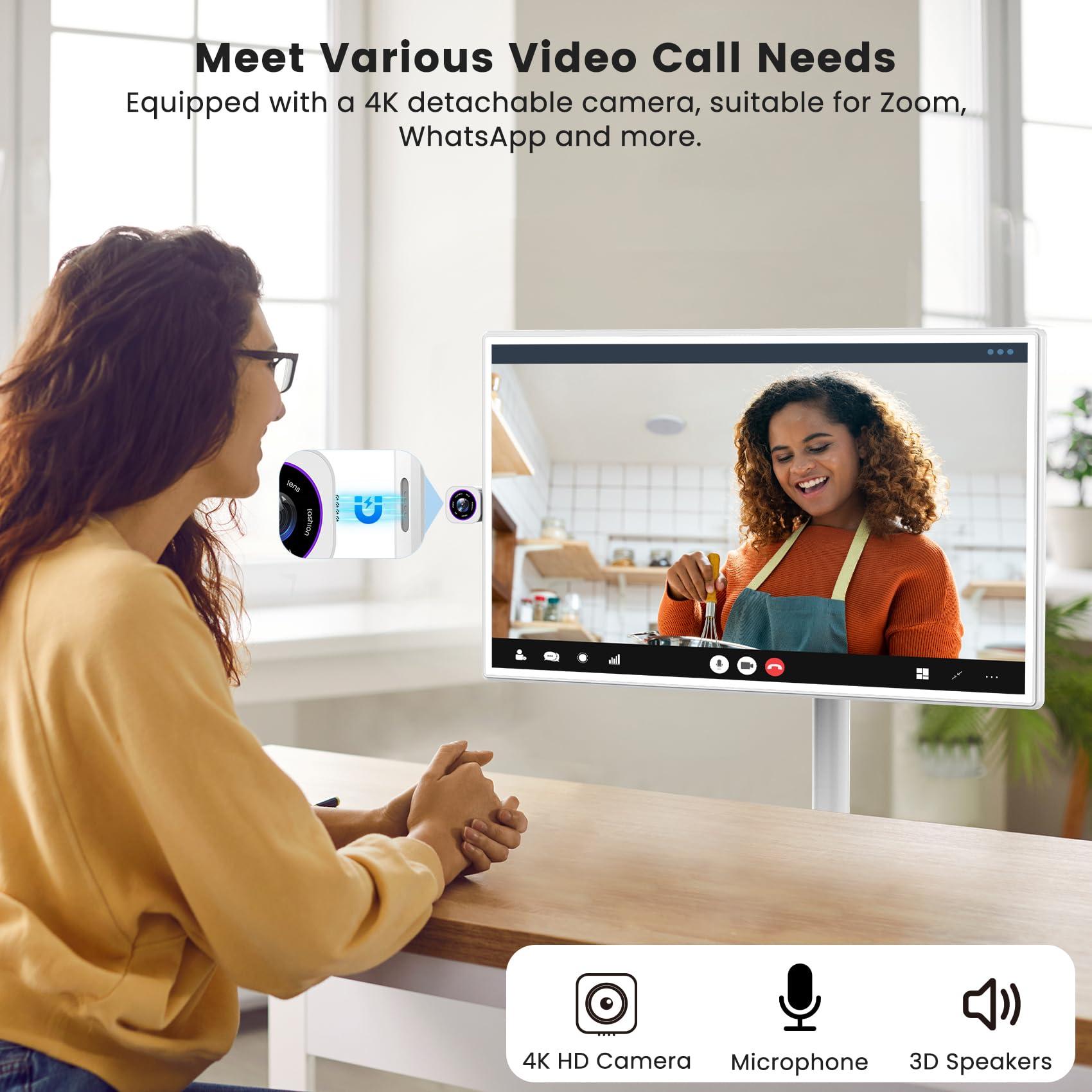 BIGASUO BIGASUO 32-Inch Portable Smart Screen 1080p Portable Monitor with Rotatable Touch Screen, 8G RAM+128G Storage, Android 13 OS, Built-in Battery(4-6H), Rolling TV on Wheels, Remote Control