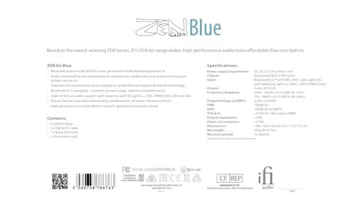 iFi iFi Zen Air Blue - High Resolution Bluetooth Streamer - Update Your System with high res Audio Streaming