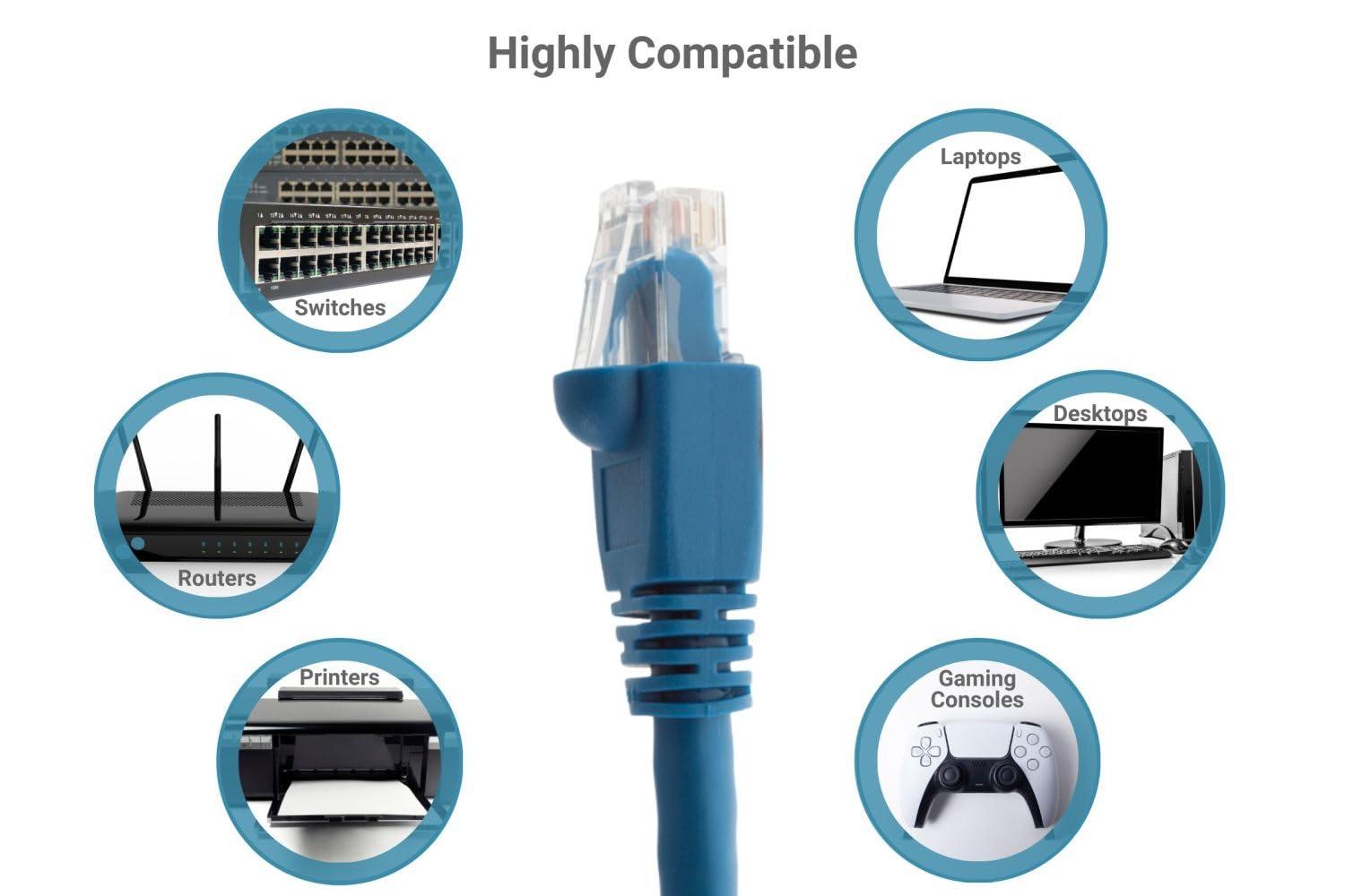 CablesAndKits CablesAndKits - Cat6a Ethernet Cable, Booted, Jacket: PVC (CM), 25 ft, Blue, Pure Copper, RJ45 Computer & Networking Patch Cord
