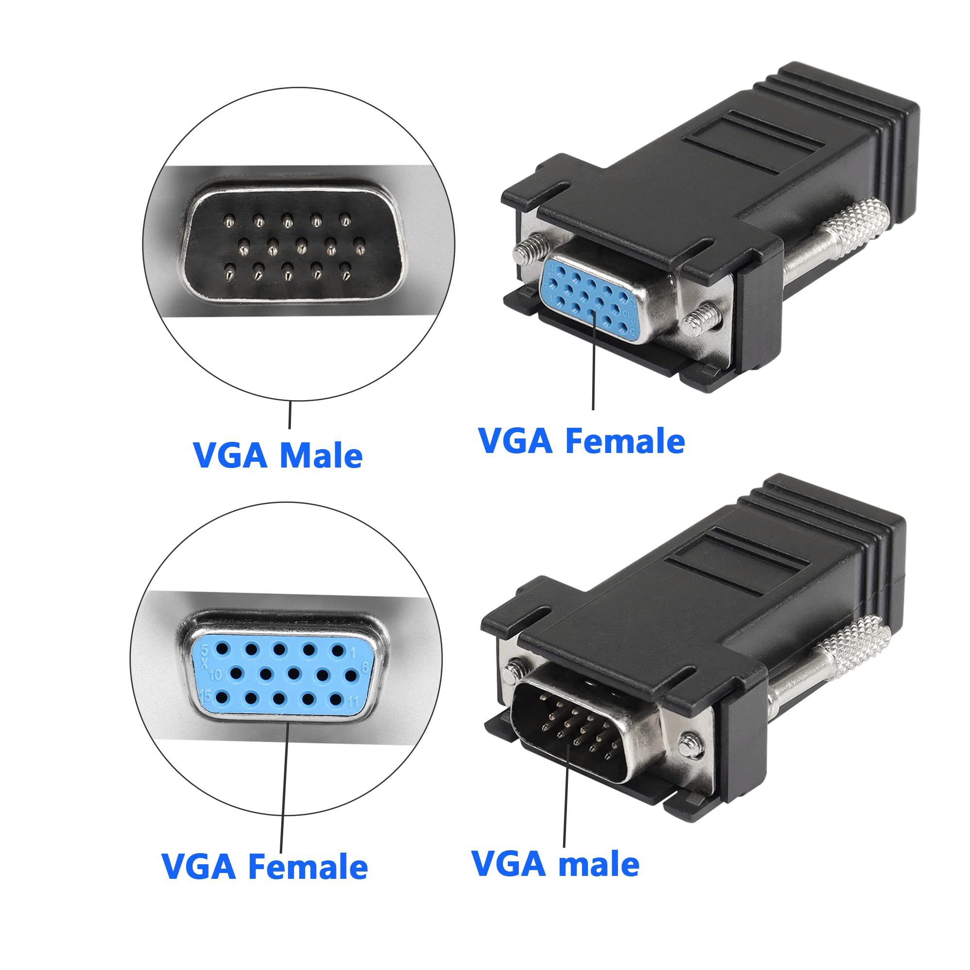GELRHONR GELRHONR VGA Extender Over Ethernet Adapter, VGA to RJ45 Signal Extender Adapter, VGA 15-Pin Male/Female to RJ45 Female Extender Transmission Over CAT5 CAT6 Ethernet Cable -2pack