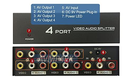 AllAboutAdapters 1 in 4 Out Composite Video Stereo Audio Distributor Splitter