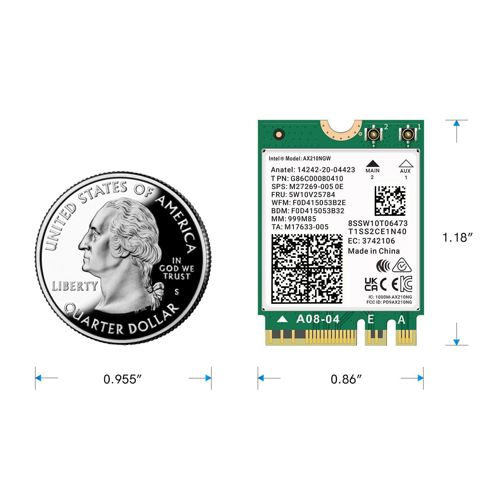 QFly QFly WiFi 6E AX210 NGW Wireless Card with Bluetooth 5.3, Tri-Band 5400Mbps Network Adapter for Laptop Support Windows 10/11 (64bit) M.2/NGFF