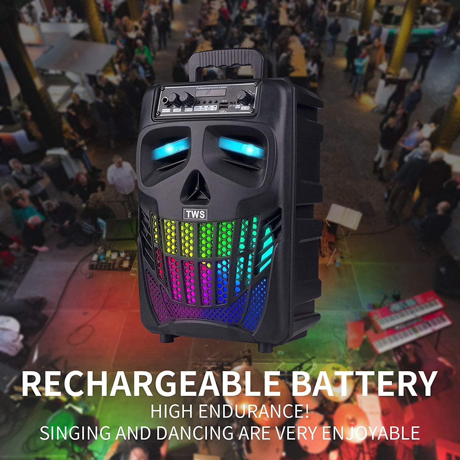 Aesackir Aesackir Portable Bluetooth Speaker with Subwoofer Wireless Speakers Outdoor/Indoor Big Support Remote Control FM Radio TF Card LED Lights MP3 Player Party for Home Camping iPhone Computer PC (B-S08)