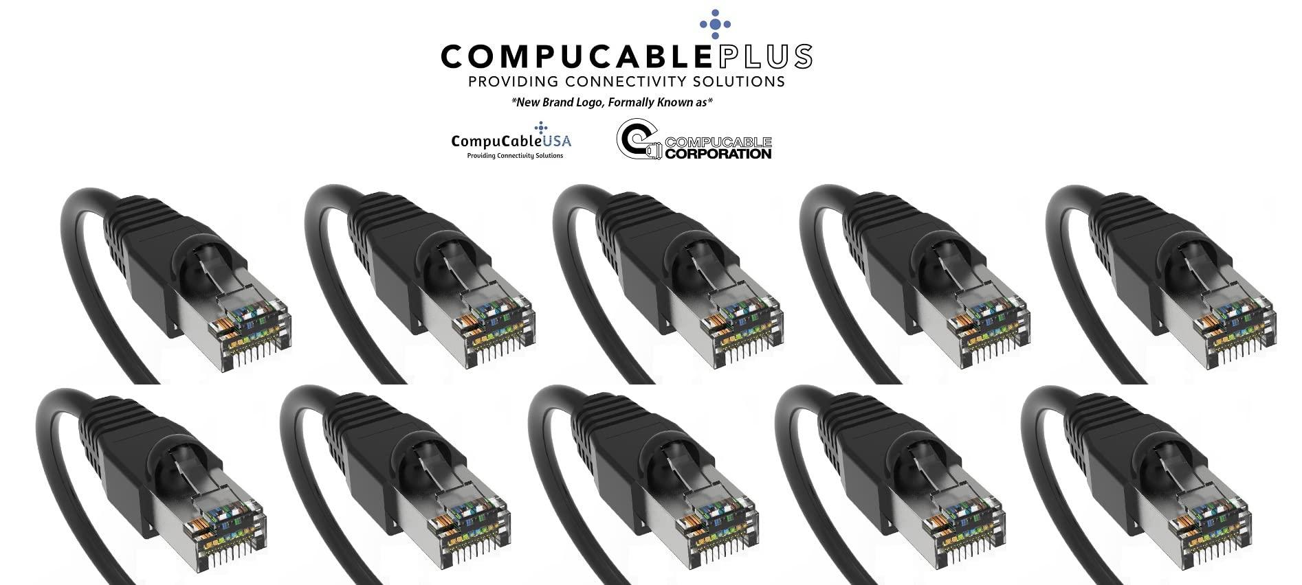 CompuCablePlusUSA CAT. 6A Ethernet 4 Twisted Pairs, 26 AWG, 10G, Bandwidth up to 550 MHz. RJ45 Plug Connector for Routers/Patch Panels/Modems/Switches.(CAT. 6A, Ethernet Cable Shielded,) (Black, 1 Foot (10-Pack))