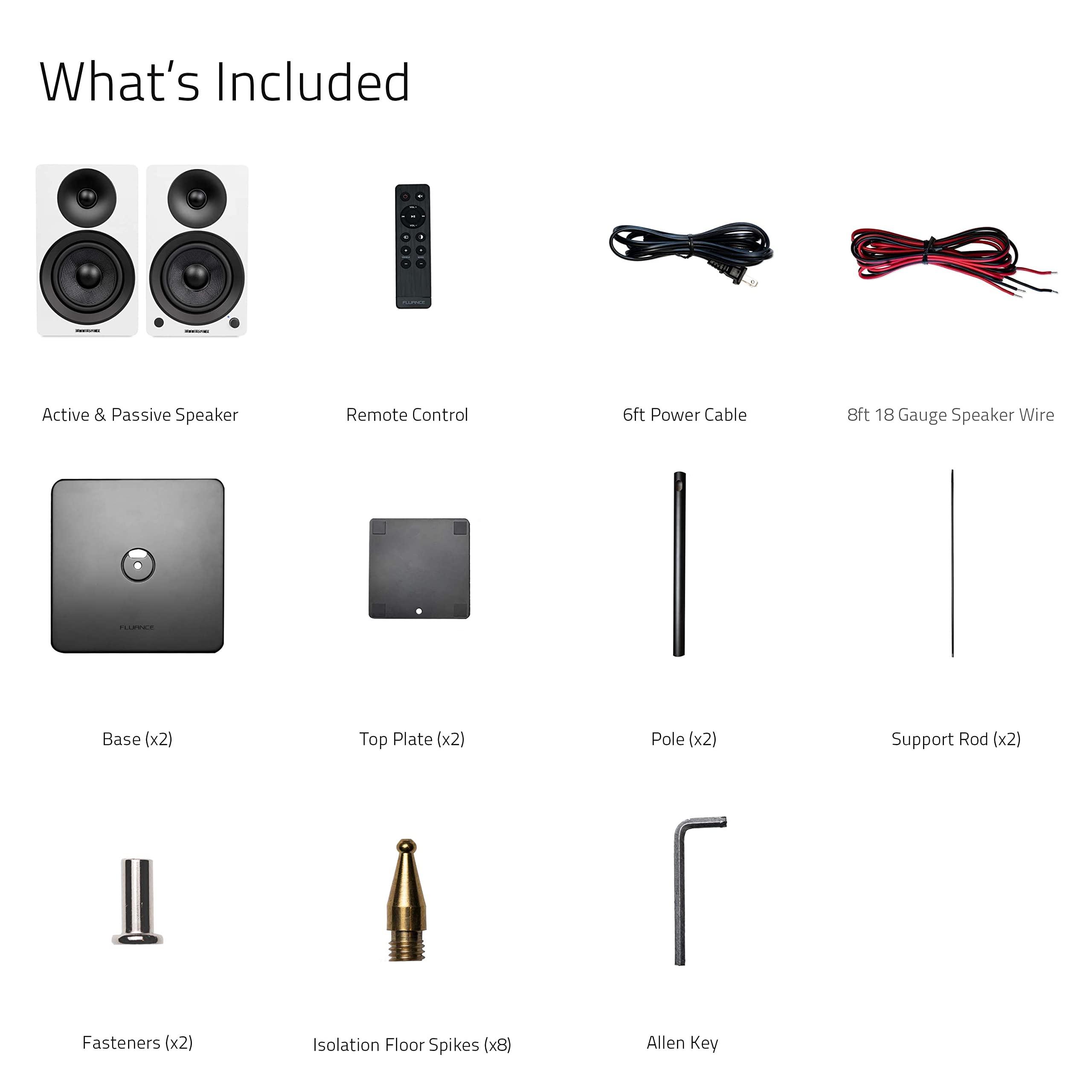 Fluance Fluance Ai41 Powered 2-Way 2.0 Stereo Bookshelf Speakers with Speaker Stands 5" Drivers 90W Amplifier for Turntable Bluetooth 5 Wireless Music Streaming with RCA Optical Subwoofer Out (White Walnut)