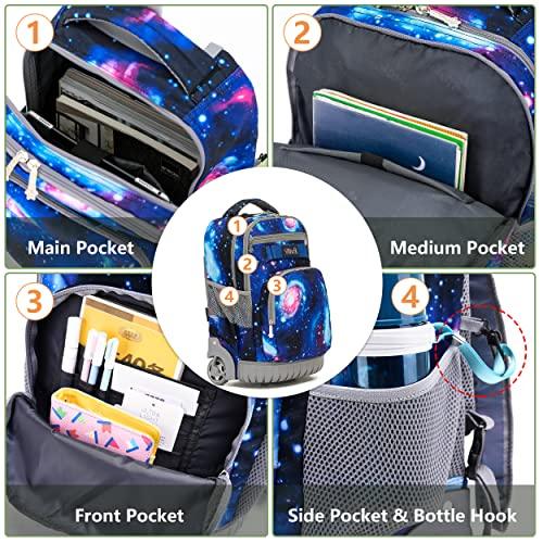 NEW TILAMI NEW TILAMI 18 Inch Rolling Backpack for Kids, Boys Wheeled Laptop Rolling Backpack for Girls Travel School Student Trip Using, Deep Space