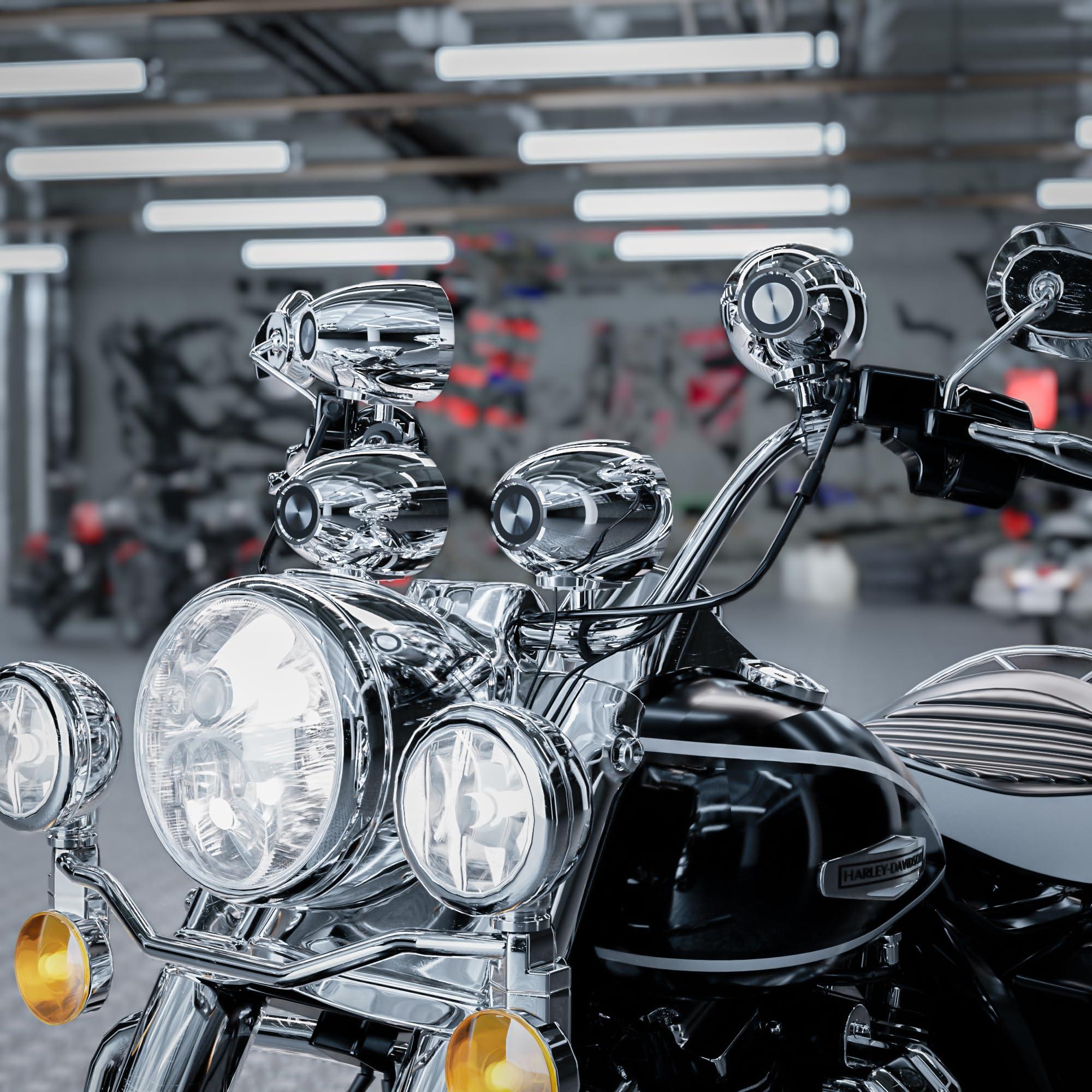 GoHawk GoHawk TR4-Titan Motorcycle Bluetooth 4 Speakers Audio Stereo 4.1 Channel Waterproof Amplifier System 4" Full Range Handlebar Mount MP3 Music Player for Harley ATV UTV FM Radio USB Chrome