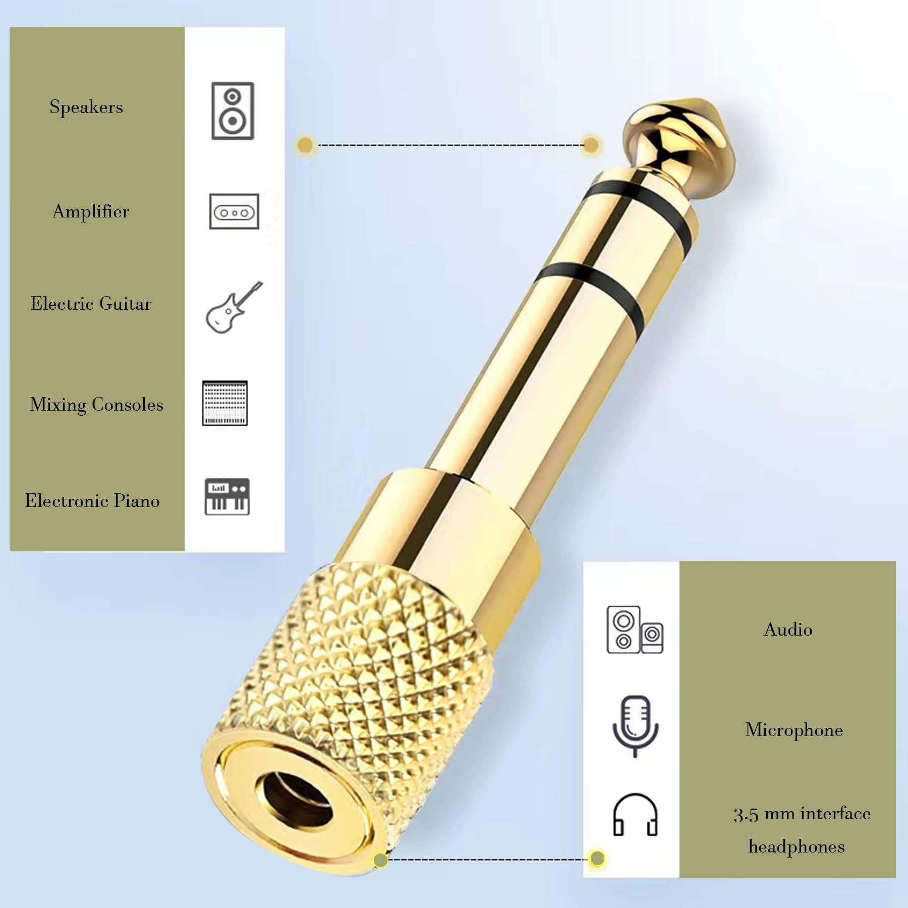 JOMLEY JOMLEY 1/4" to 3.5mm Adapter, Female 3.5mm to Male 1/4 inch Headphone Jack Adapter for Headphones, Amplifier, Electric Guitar, Tablet - 2 Pack