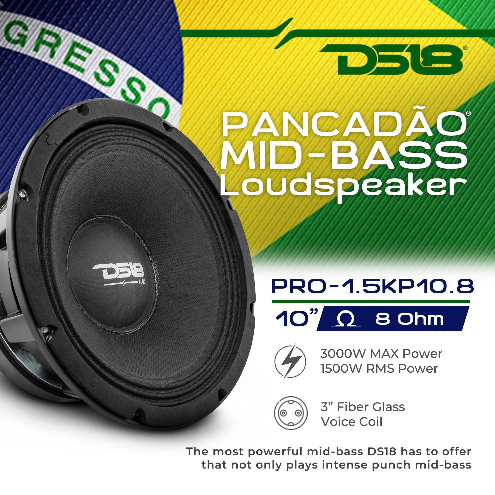 DS18 DS18 PRO-1.5KP10.8 PANCADO - 10\" Brazilian MID BASS Loudspeaker, 3000 Watts Max, 1500 Watts RMS, 8 Ohms - Powerful Car Audio Midrange with Bass Response