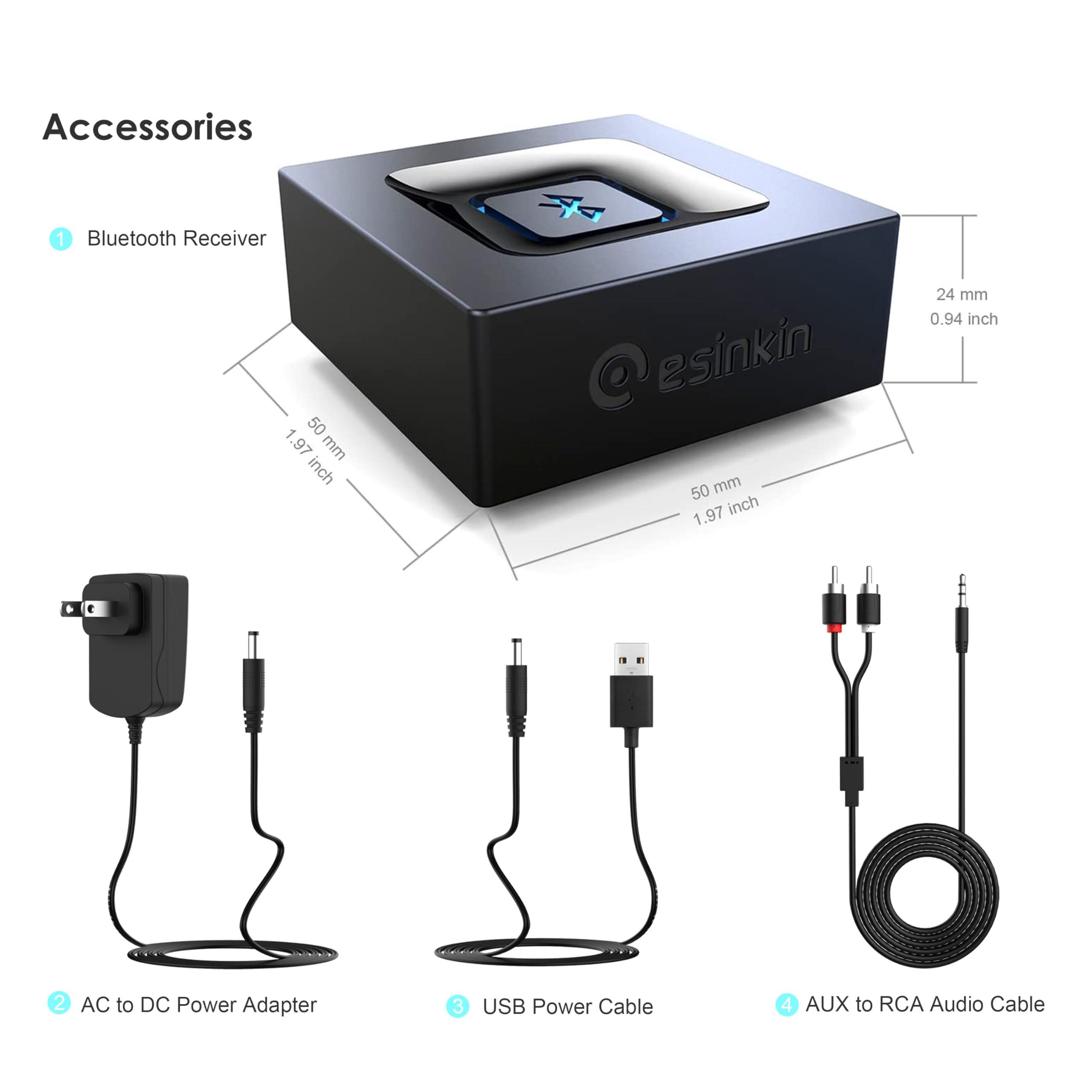 esinkin esinkin Bluetooth Audio Adapter for Music Streaming Sound System, Wireless Audio Adapter Works with Smartphones and Tablets, Bluetooth Receiver for Home Stereo