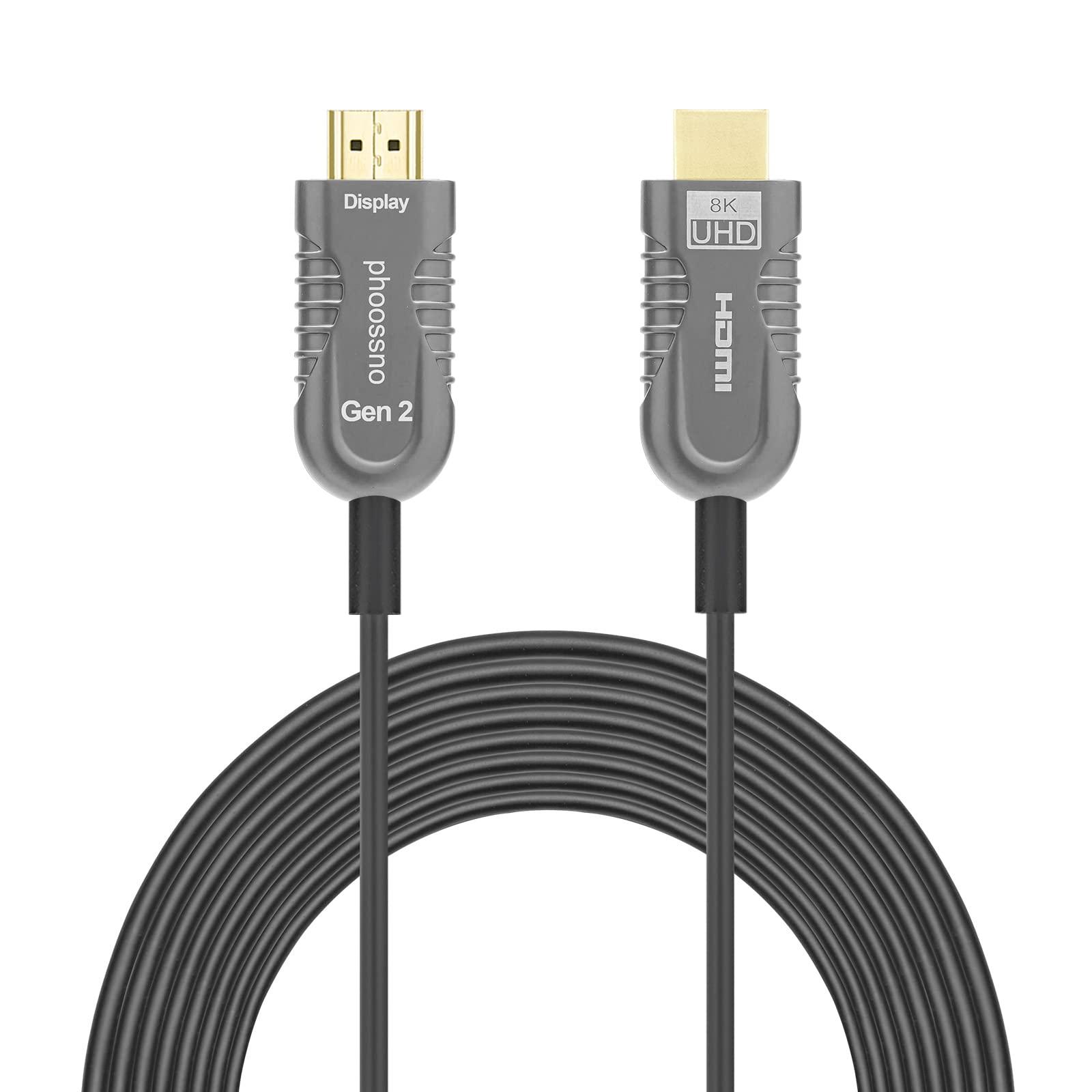 phoossno phoossno Certified 8K HDMI 2.1 Fiber Optical Cable, 10K Ultra High Speed HDMI Gen2 7.5m 25ft 48Gbps 4K120Hz 8K120Hz 10K120Hz, eARC Dolby Vision Atmos HDR10 RTX 3080/3090 4090 PS5 Xbox Sony LG C9/B9