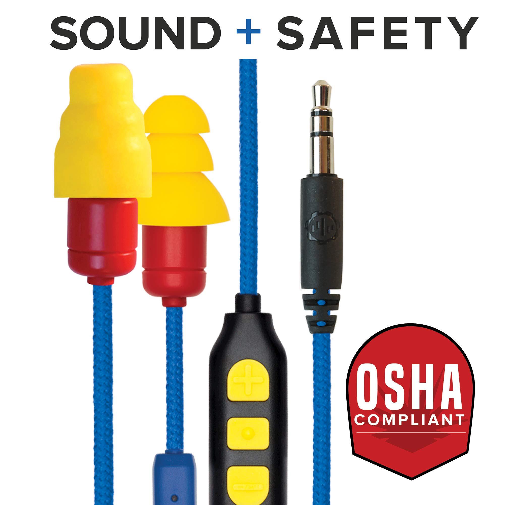 Plugfones Plugfones Protector Plus VL in-Ear Earplug Earbuds, Noise Reduction Headphones with Noise Isolating Mic and Controls, Blue & Yellow