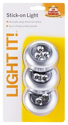 LIGHT IT! LIGHT IT! By Fulcrum, 30010-301 Stick-On Light, Silver, 3 Pack
