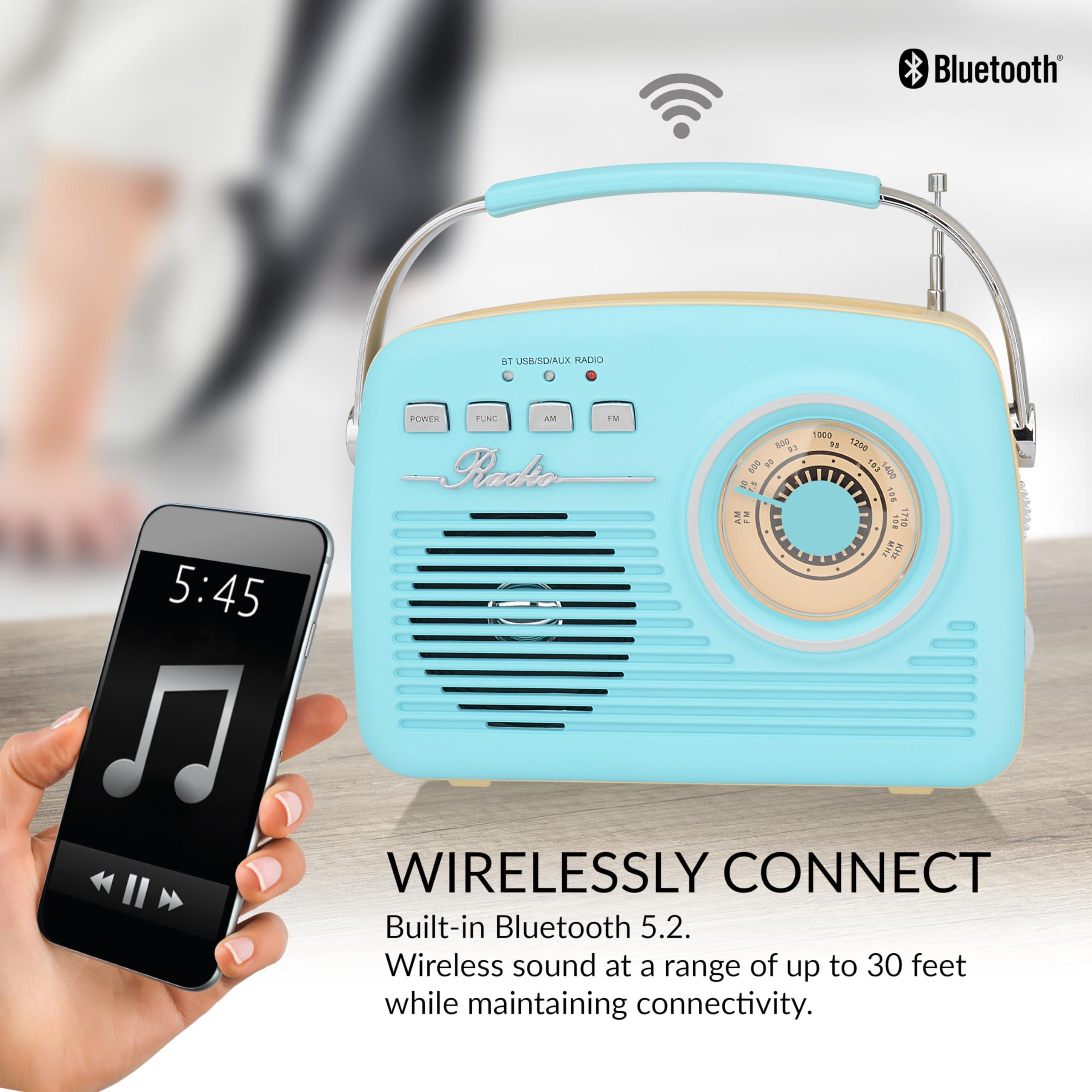 Supersonic Supersonic SC-1201BT Retro Portable Bluetooth Speaker with Vintage Vibes, AM/FM Radio, USB/SD Card/AUX Inputs, in a Cute Old Fashion Style for Kitchen Desk Bedroom Decor Aesthetic Gift for Friend