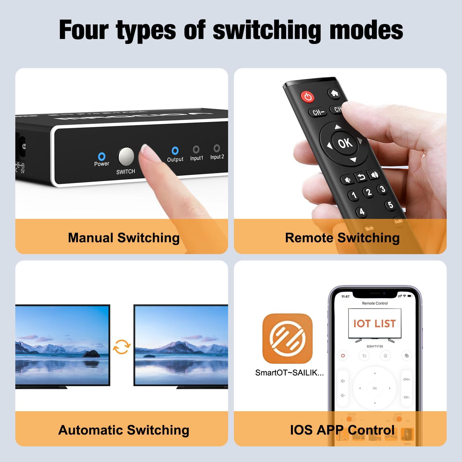mrocioa 5 Port HDMI 2.1 Switch 8K 4K 120hz/HDCP2.3/MF Remote/iOS App/ARC, Auto Switch on off/eARC/Allm/Vrr/CEC/HDR10+/Dolby Vision. 5 in 1out 60hz Splitter Switcher selector hub Adapter for Multi Port