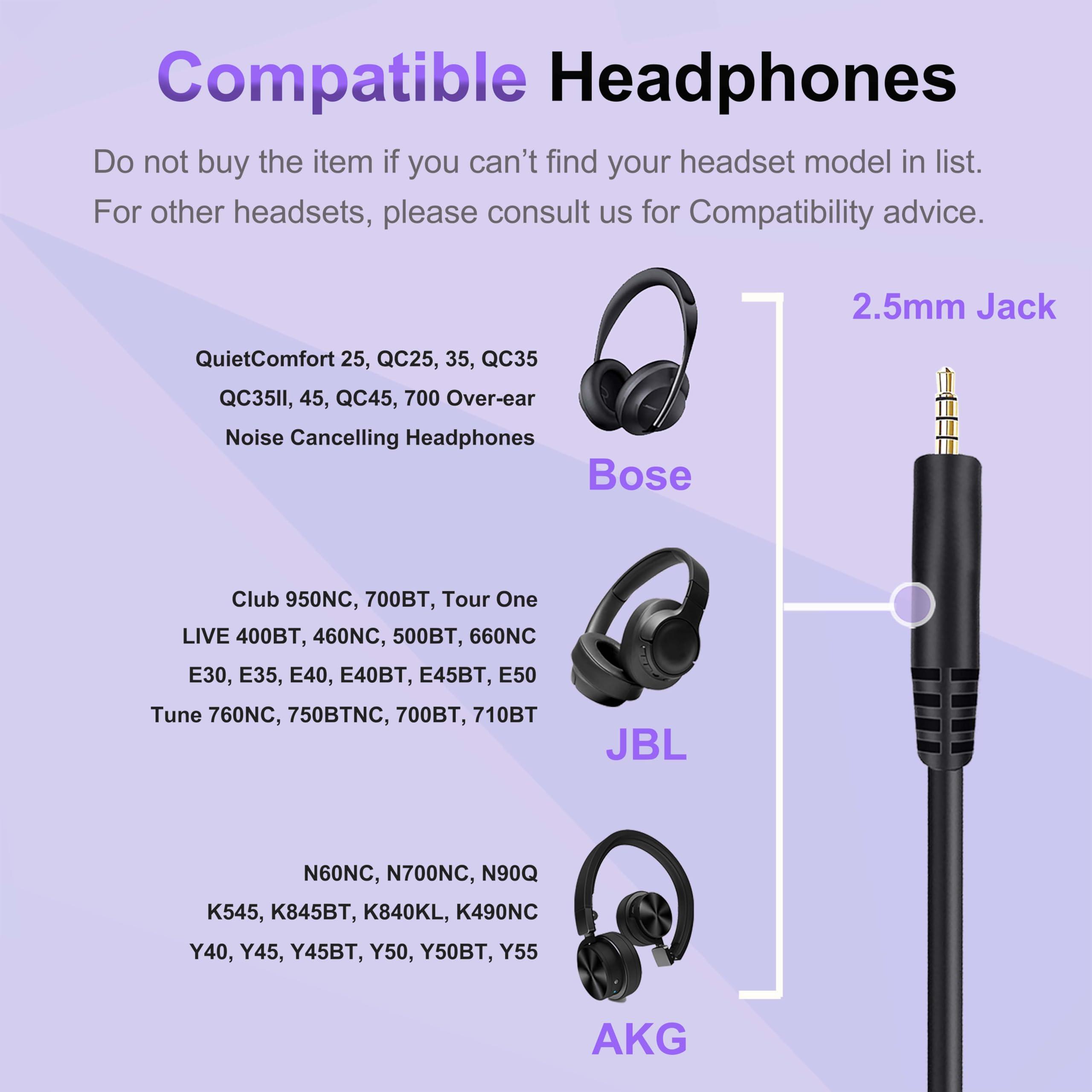 Callez Replacement Audio Cable for Bose Headphones Cord Wire 3.5mm to 2.5mm Compatible with Bose 700 Quietcomfort 25 QC25 35 QC35 QC35II 45 QC45 JBL Tune 710BT 660NC 760NC with in-line Mic & Volume Control
