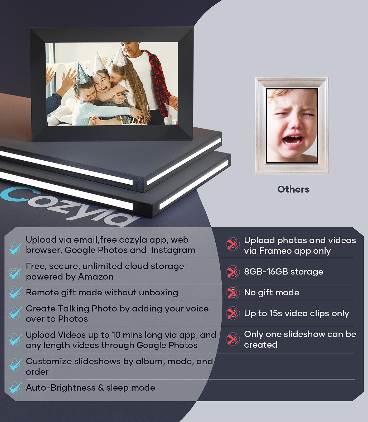 Cozyla Frame Cozyla Digital Picture Frame WiFi Free Unlimited Storage AI-Powered Send Pictures & Video via Google Photos Email Web Browser App Digital Photo Frame Electronic Picture Frame Slideshow 10.1 Inch Black