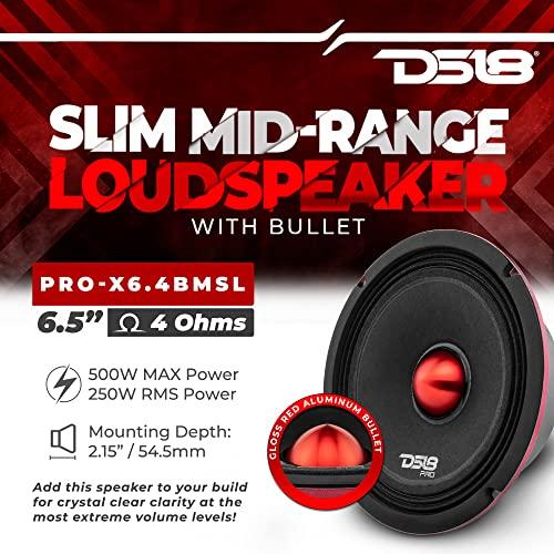 DS18 DS18 PRO-X6.4BMSL Slim Loudspeaker - 6.5", Midrange, Red Aluminum Bullet, 500W Max, 250W RMS, 4 Ohms - Premium Quality Audio Door Speakers for Car or Truck Stereo Sound System (1 Speaker)