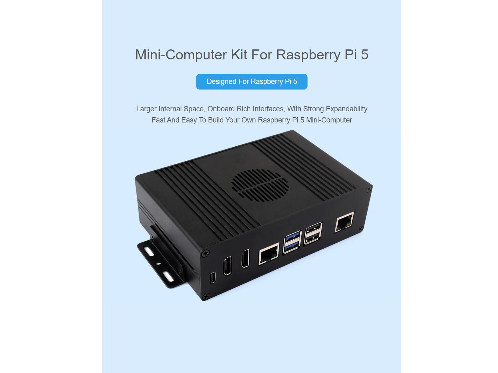 waveshare waveshare Multi-Functional All-in-one Mini-Computer Kit Designed for Raspberry Pi 5,Aluminum Alloy Case+Pi5 HDMI and Type-C Adapter+PCIe to M.2 Board