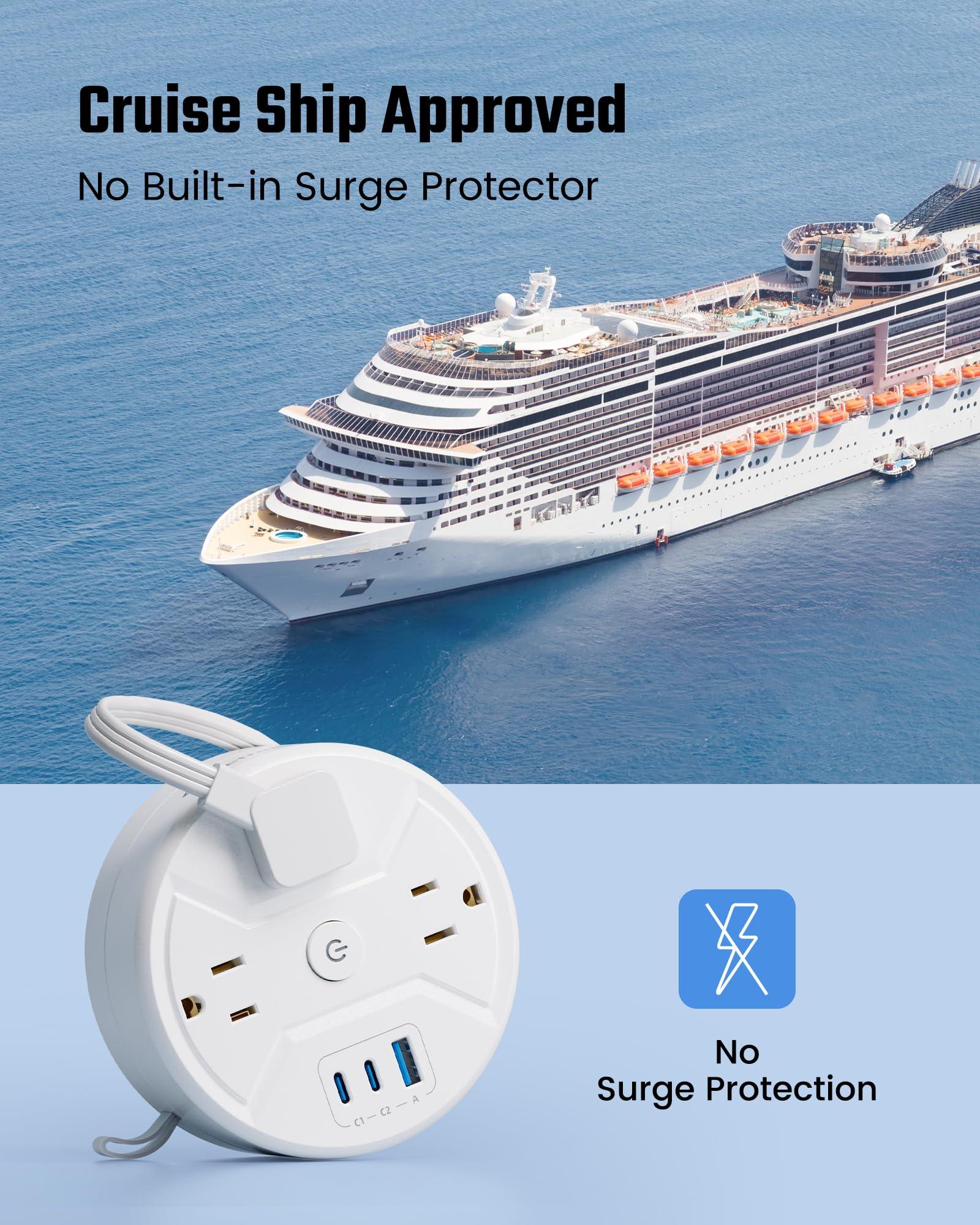 SUPERDANNY Power Strip, SUPERDANNY Surge Protector with 22 AC Outlets and 6 USB, 20W Fast Charging Station Travel Power Strip with 5ft Retractable Extension Cord Portable 3-AC & 3-USB, 5ft Power Strip