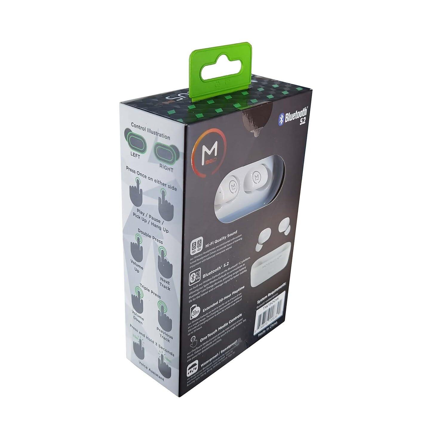 Morpheus 360 Morpheus 360 Spire True Wireless Earbuds, Wireless Microphone, Bluetooth 5.2 Wireless Ear Buds, One Touch Media Control, Waterproof Earbuds, with Recharging Earbud Case - White