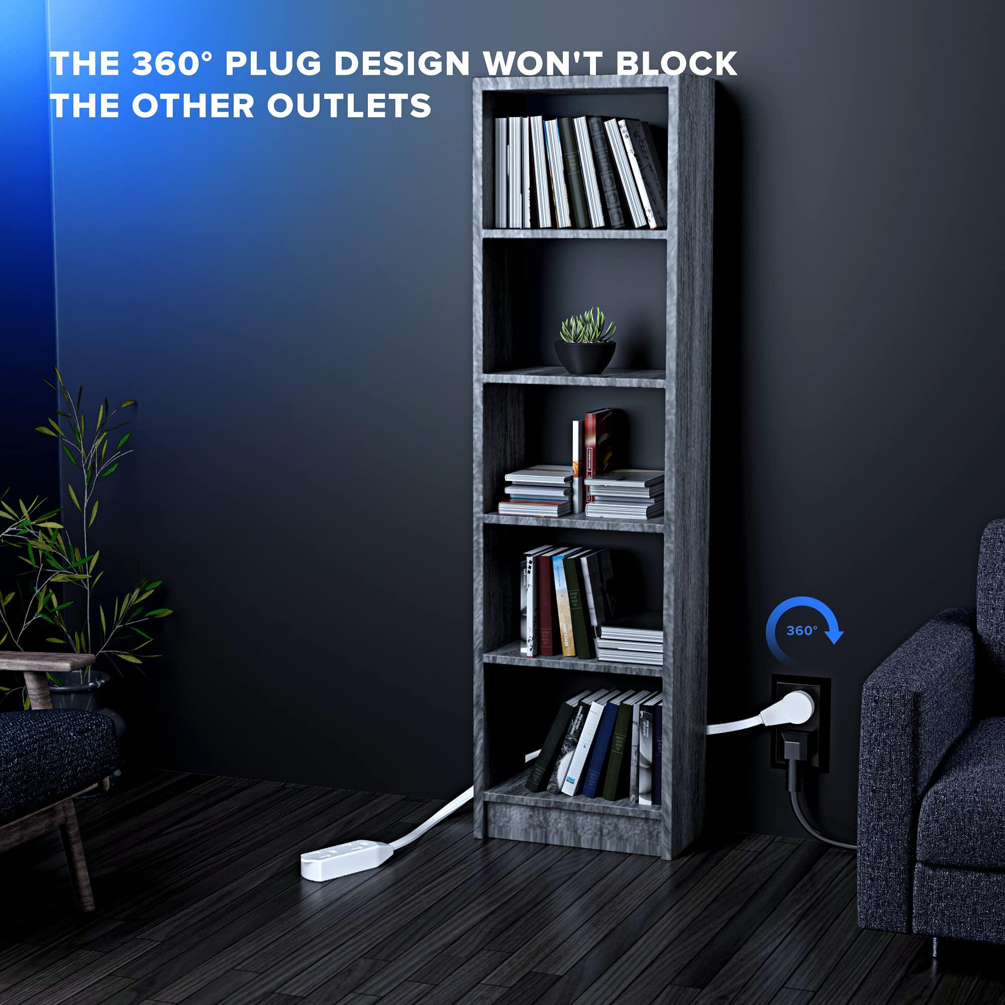 Maximm Maximm Cable 10 Ft 360° Rotating Flat Plug Extension Cord / Wire, 16 AWG Multi 3 Outlet Extension Wire, 3 Prong Grounded Wire - White - UL Certified