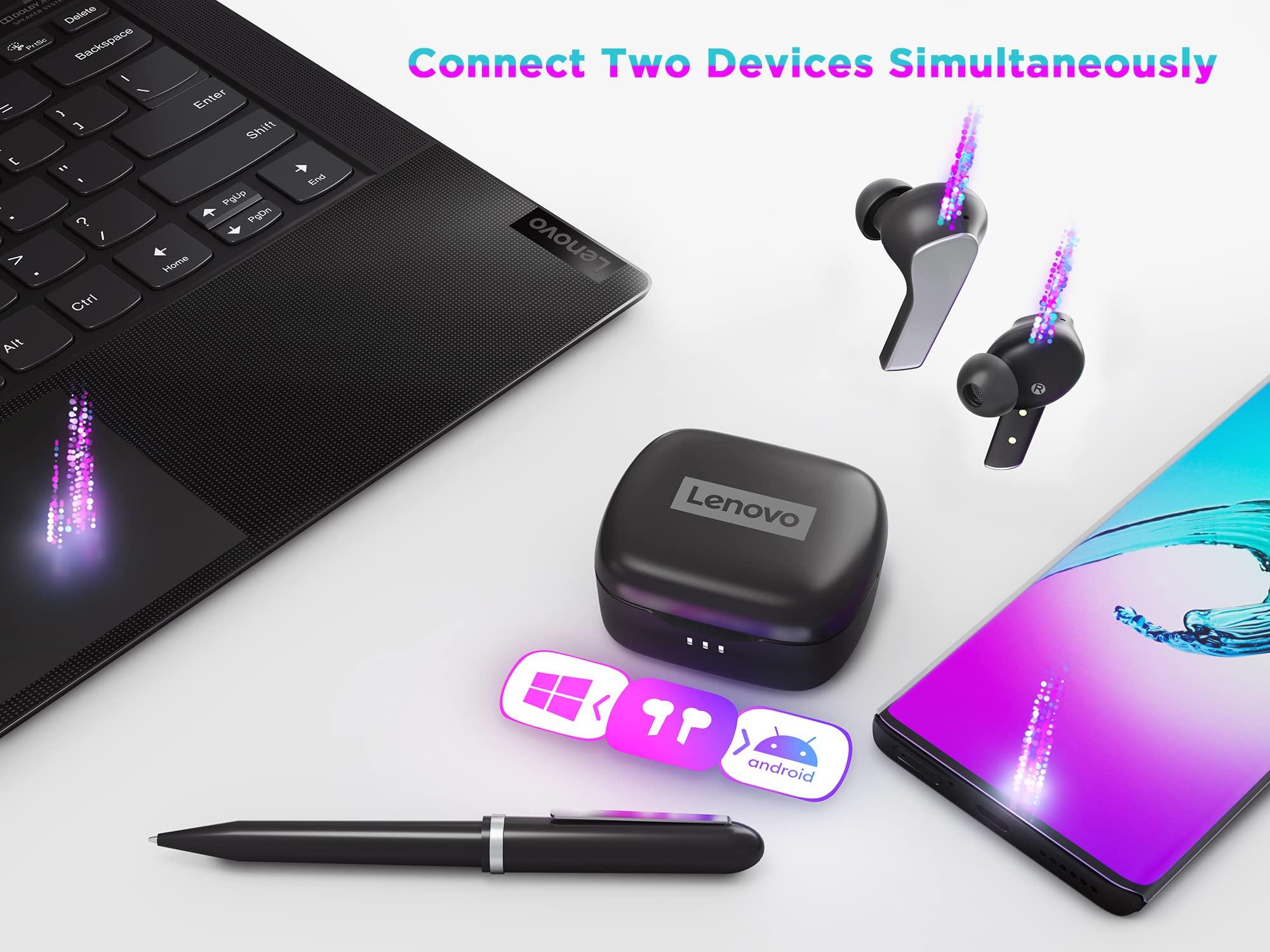 Lenovo Lenovo Smart True Wireless Earbuds - Smart Switch Fast Pair - Active Noise Cancelling Earphones with Wireless Charging Case - 28 Hrs Playtime Headphones - 6 Built-in Mics - Bluetooth - Black