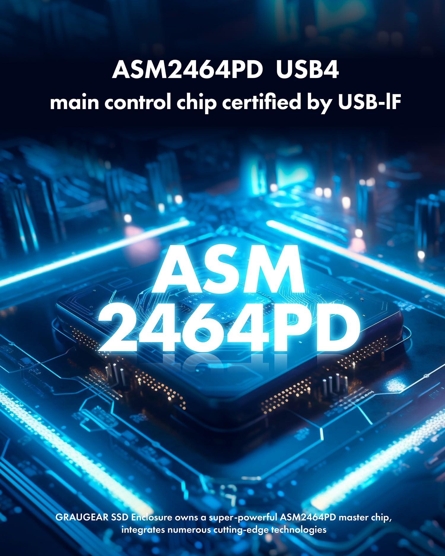 GRAUGEAR GRAUGEAR 40Gbps M.2 NVMe SSD Enclosure, USB4 NVMe SSD Enclosure with Cooling Fan and Dual-Pipe Heatsink Aluminum, Thunderbolt 4/3, ASM2464PD Chip