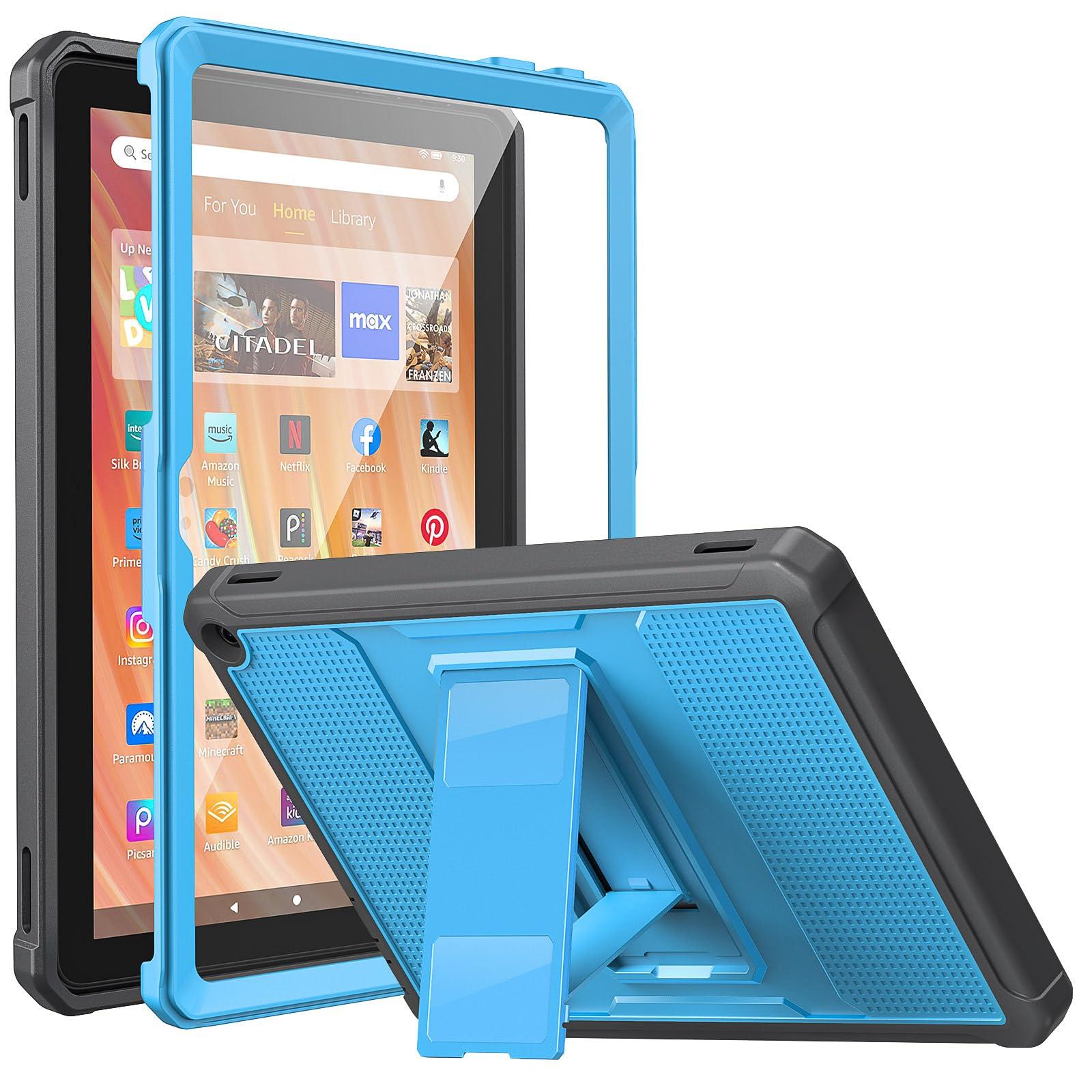 MoKo MoKo Case Fits All-New Amazon Kindle Fire HD 10 Tablet(13th Gen, 2023 Release) 10.1\"-[Heavy Duty] Full Body Rugged Cover Stand Case for Fire Tablet 10 2023 with Built-in Screen Protector, Gray/Blue