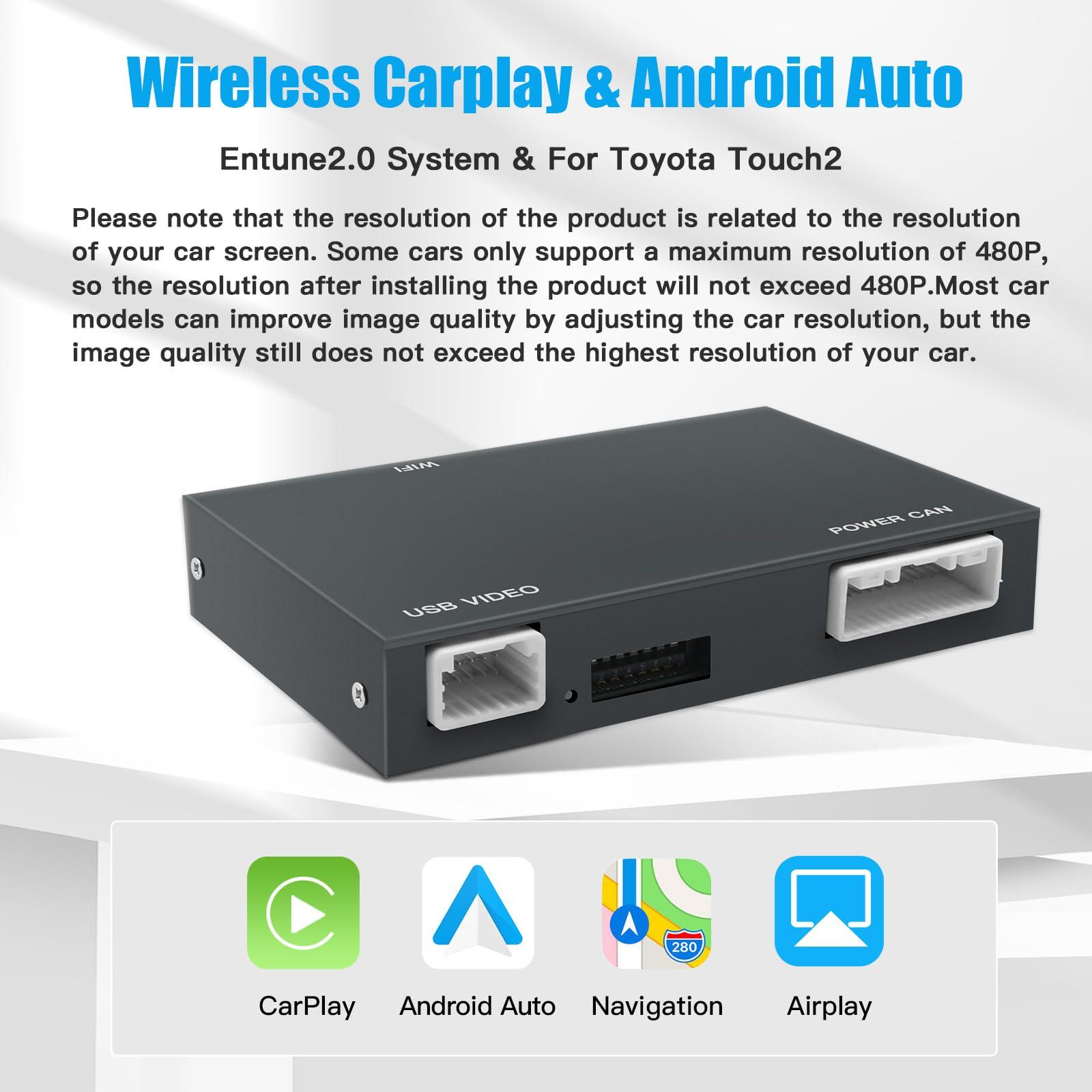 autoabc Wireless Carplay/Android Auto Adapter for Toyota with Entune2.0 & Touch2 2014-2019 New Version Retrofit Kit Decoder Fits for Tundra/Highlander/RAV4/Tacoma/Camry/Corolla/Avalon/Prius/CH-R/Sienna/Camry