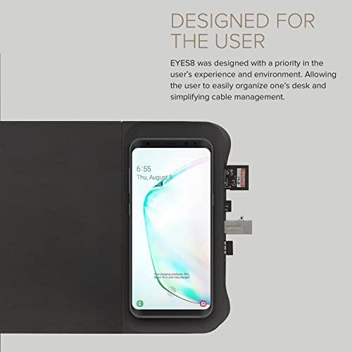 POUT POUT E8 Wood Desk Monitor Computer Stand Riser Shelf + USB HUB + Qi Fast Wireless Charging Charger Pad Mat for Laptop, Apple, iMac, PC, iPhone, Samsung Galaxy, Airpod 2, Buds (Black)