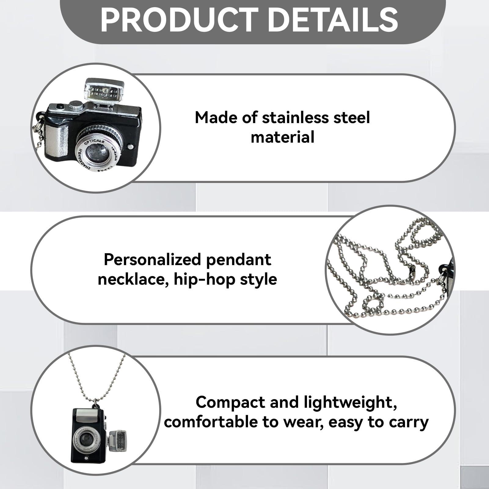 Cyrank Spy Camera Necklace, Hidden Camera Necklace Hip Hop Style Flash Small Camera Pendant Necklaces Glowing Camera Chains for Men Women(Black)
