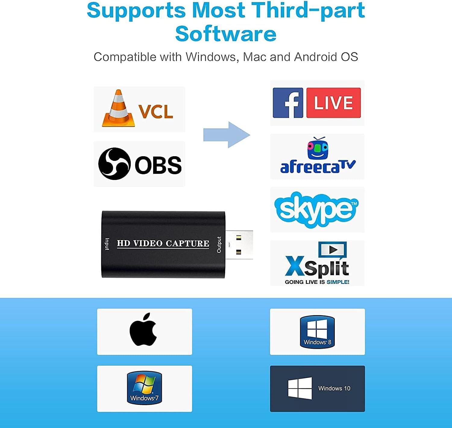 VIXLW 4K HDMI Video Capture Card, HDMI to USB 2.0 Capture Card, Cam Link Camera Capture Card, Video Game Capture Device, HD 1080P Video Recorder for Streaming, Broadcasting, Video Conference, Teaching