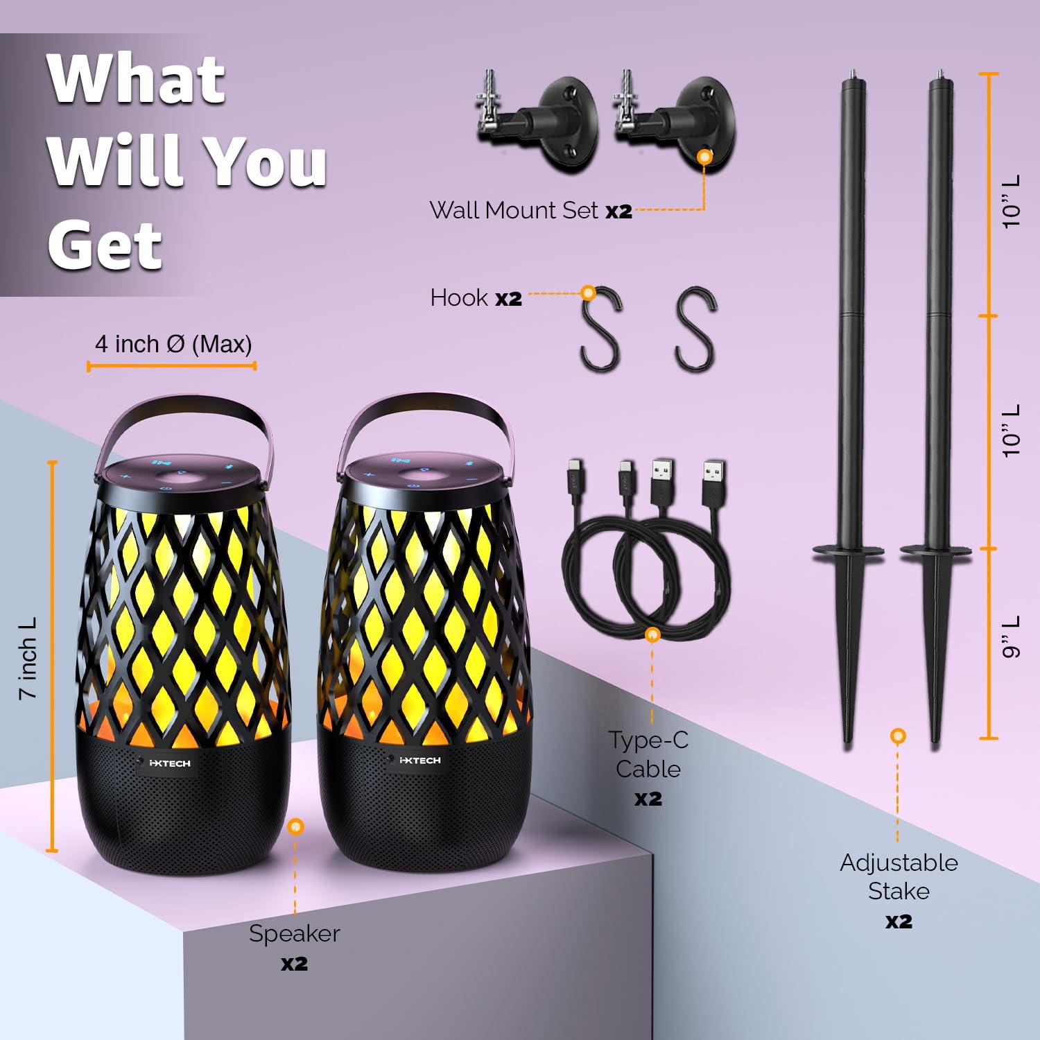 IXTECH IXTECH Outdoor Bluetooth Speakers, Waterproof Portable Bluetooth Speaker Wireless with Lights, Outdoor Gifts for Dads Mom, Multi-Sync Wireless Connection, Lantern Speakers Mountable, 2 Pack