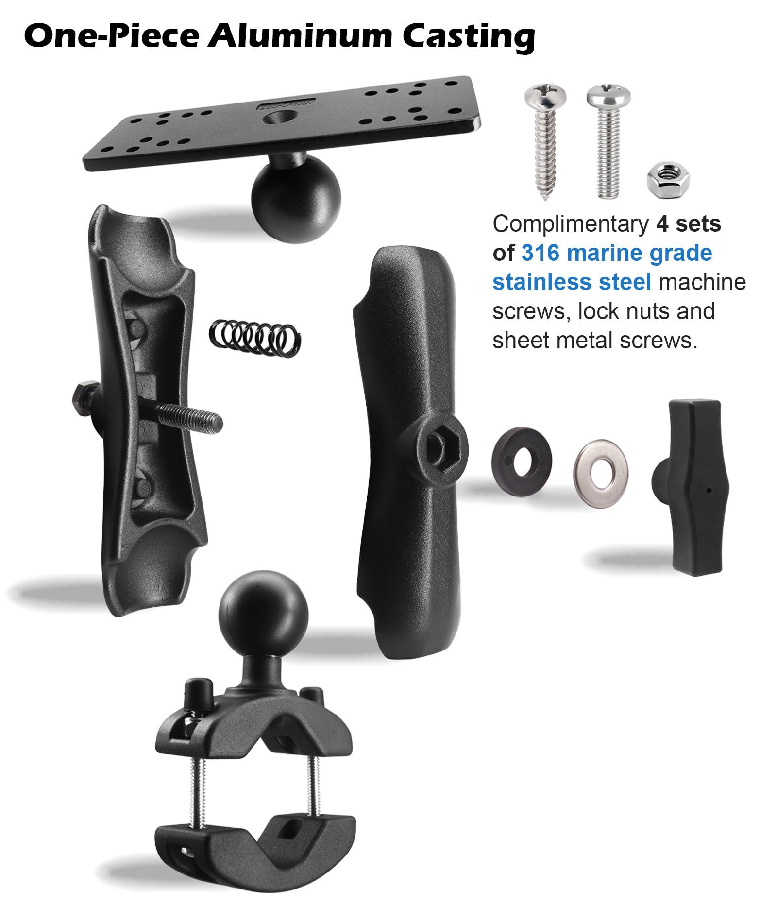 WINDFRD WINDFRD 1.5" Ball Aluminum Fish Finder Mount with Clamp Base for Rails 1.18'' to 2'' in Diameter, Medium Arm Marine Electronic/Depth Finder Mount for Boat, Compatible with Garmin, Lowrance and More
