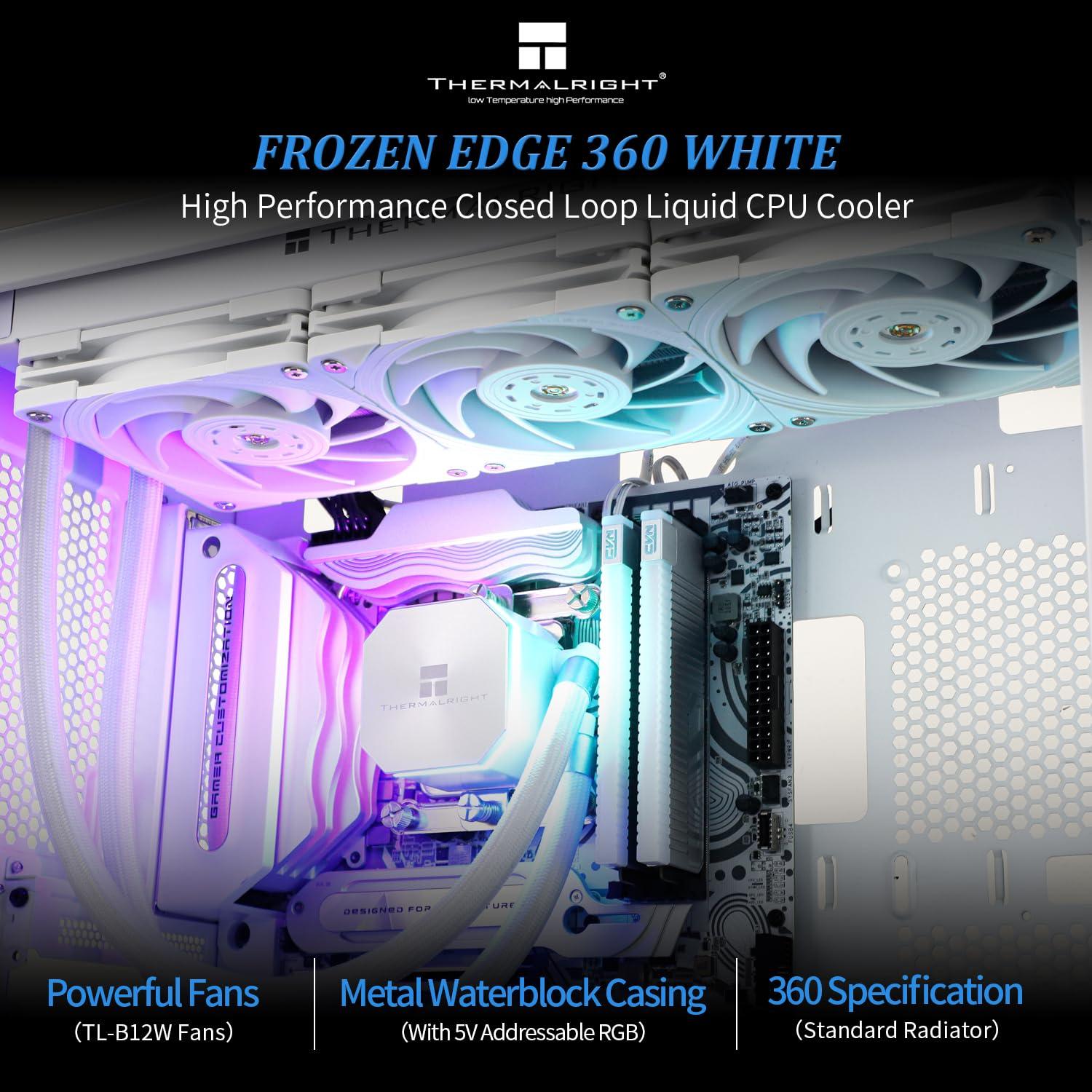 Thermalright Thermalright Frozen Edge 360 White Liquid CPU Water Cooler with 120mm PWM Fan,360 White Cold Row Specification,Integrated Water-Cooler Heatsink for AMD/AM4/AM5,Intel LGA1700/1150/1151/1200/2011