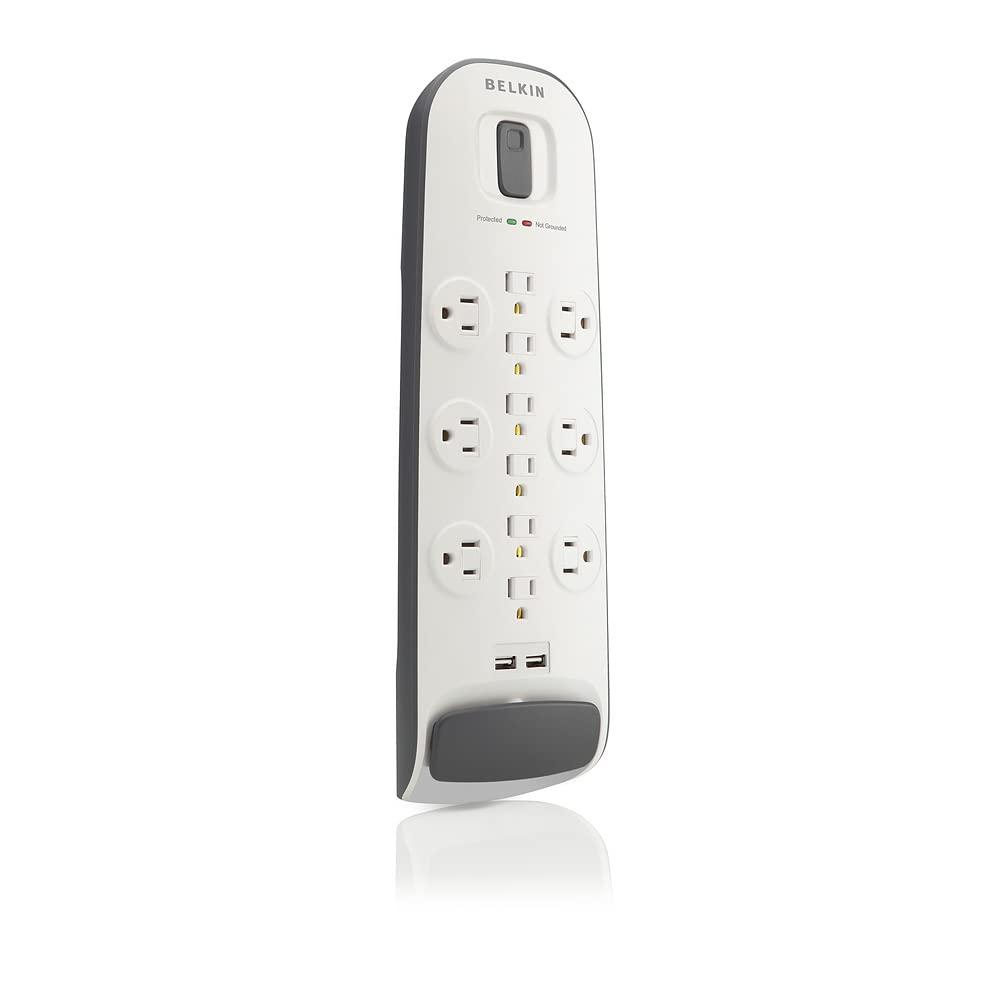 Belkin Belkin 12-Outlet USB Power Strip Surge Protector, Flat Plug, 6ft Cord (3,996 Joules), White - Pack of 3