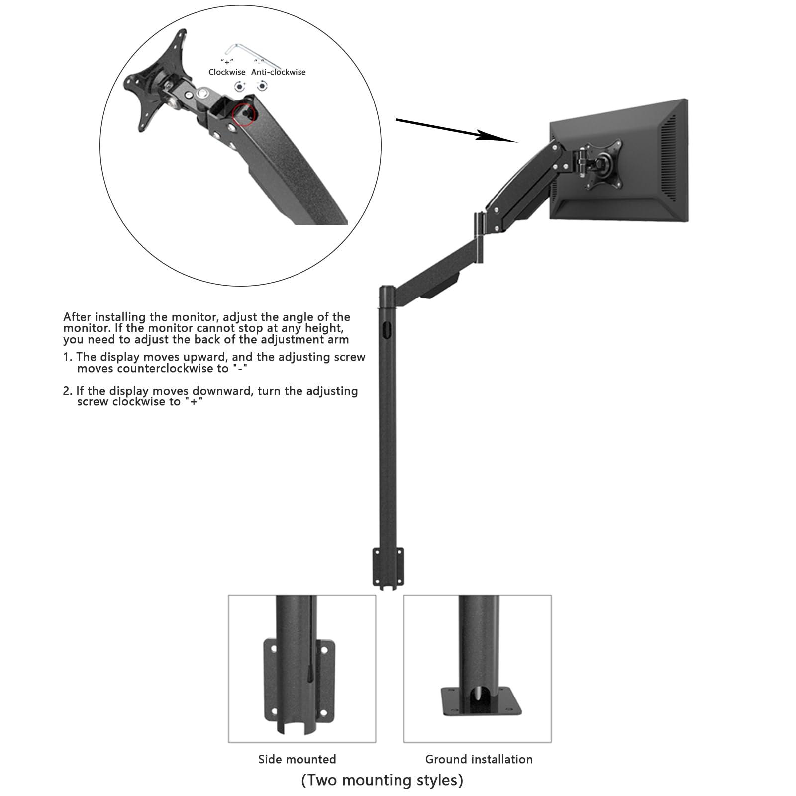 sunter98 Premium Gas Spring Single Monitor Floor Stand - Adjustable Height, Sturdy TV Mount for 13-27 LCD Monitors - Holds up to 10kgs - Perfect PC Stand for Floor or Sofa Side