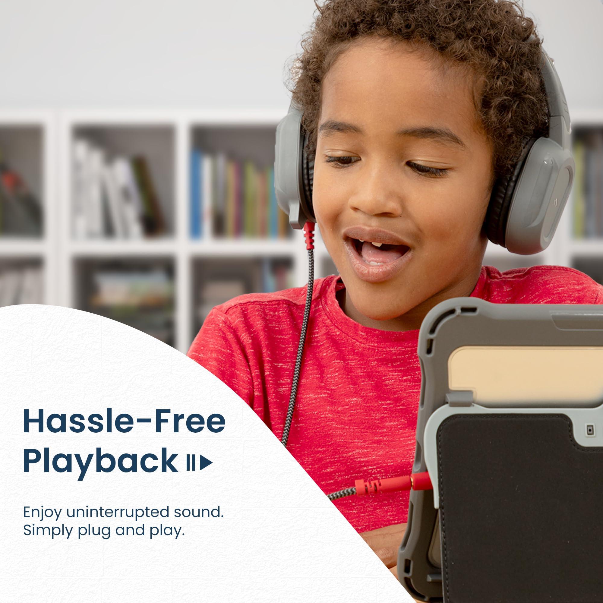 Brenthaven Brenthaven Wired Headphones with Mic | 3.5 mm Jack On-Ear Rugged 2 Adjustable Headphones with Long Tangle Free Cord - Lightweight Durable & Drop Tested School Supplies for Kids & K-12 Students - Gray