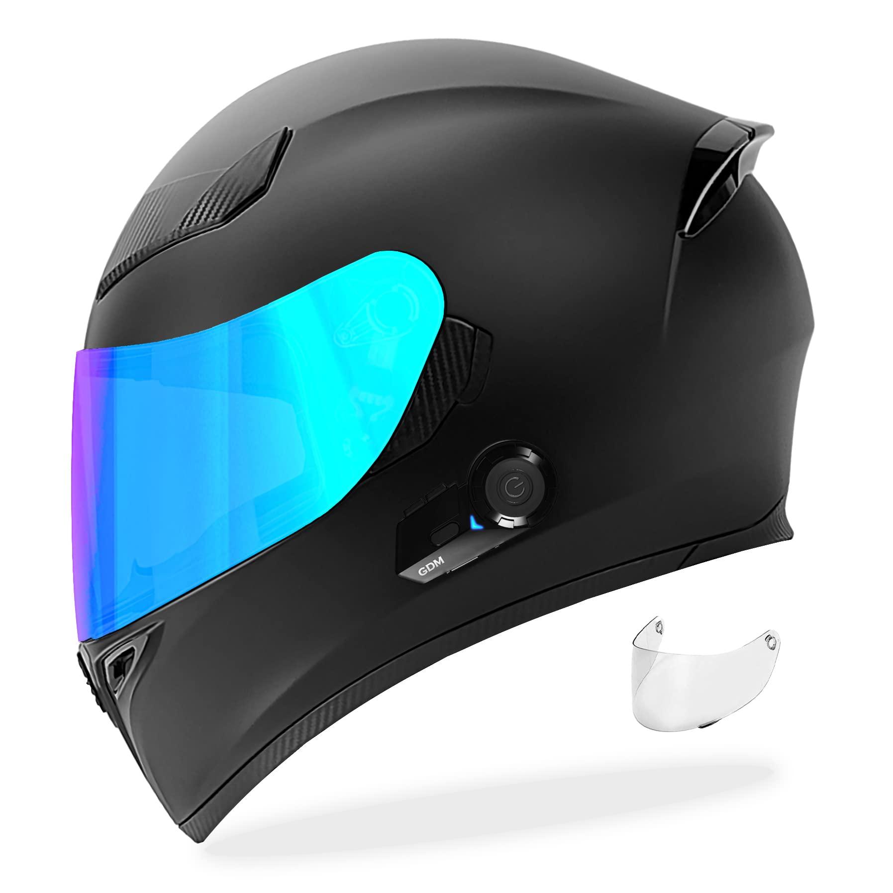 GDM GDM Motorcycle Helmet with Bluetooth Headset - Large (Matte Black, with Clear & Iridium Shields)