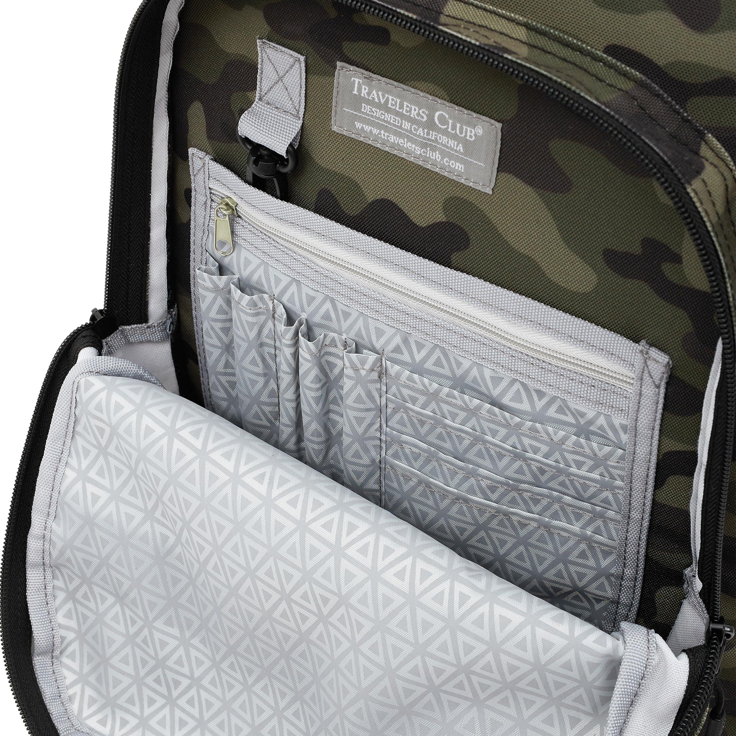 Travelers Club Travelers Club Rolling Backpack, Camo, 20 Inch with Laptop Compartment