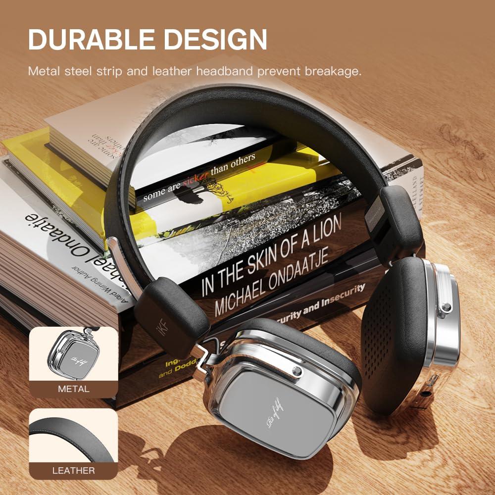 iKF iKF R2 Retro Classic Metal and Leather Grain Wireless Headphones, On Ear,Ergonomic Design,40mm Drivers, ENC Noise Cancelling, Bluetooth V5.4 & Wired Dual Mode, 60H Playtime,Throwback 80s 90s (Black)