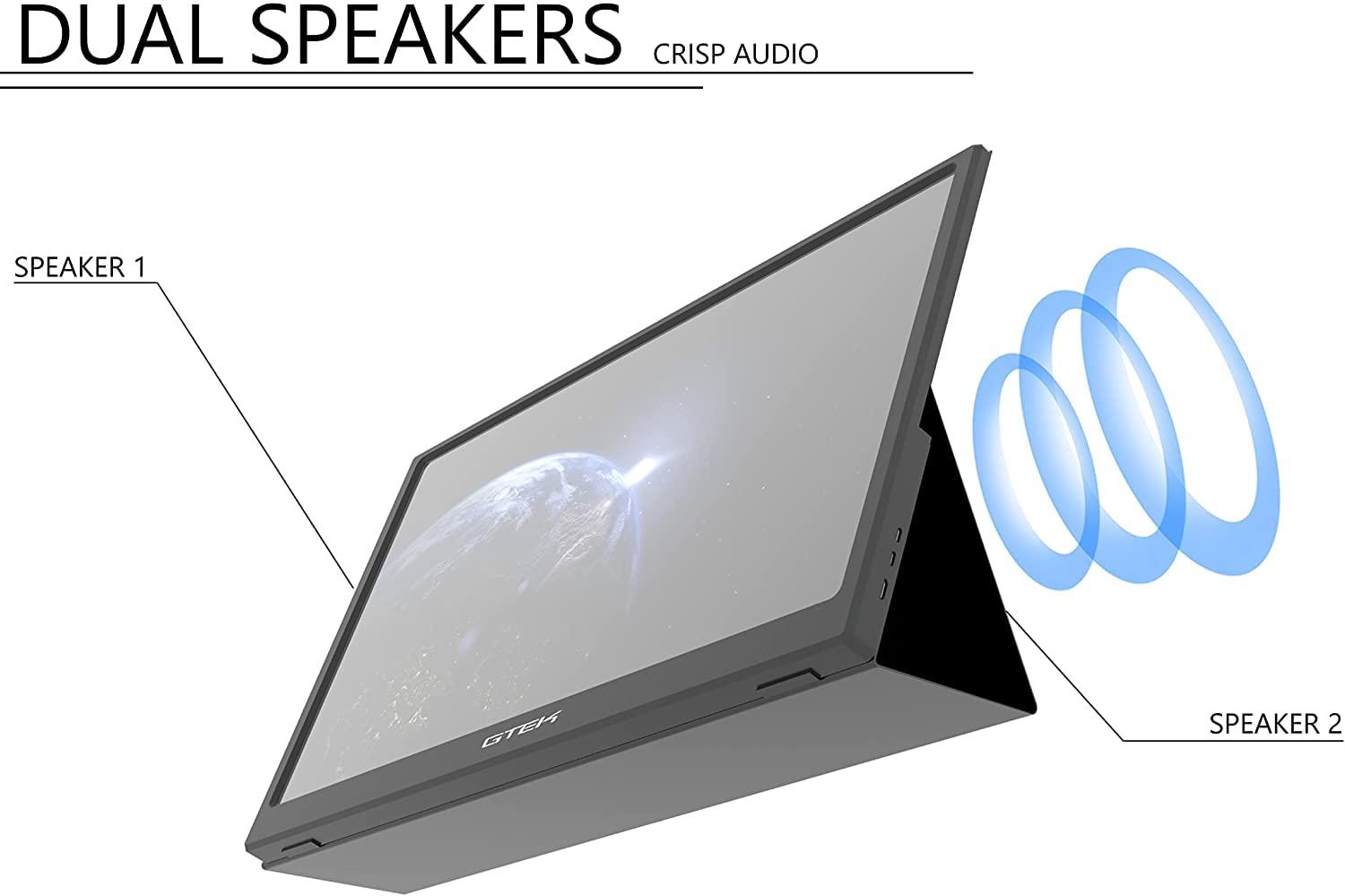 GTEK GTek Portable Monitor 15.8 Inch IPS Full HD 1920 x 1080P Screen with Speaker, Second Dual Computer Display, Wider Than 15.6 Inch, External Travel Monitor for MacBook Laptop PC, Includes Smart Cover