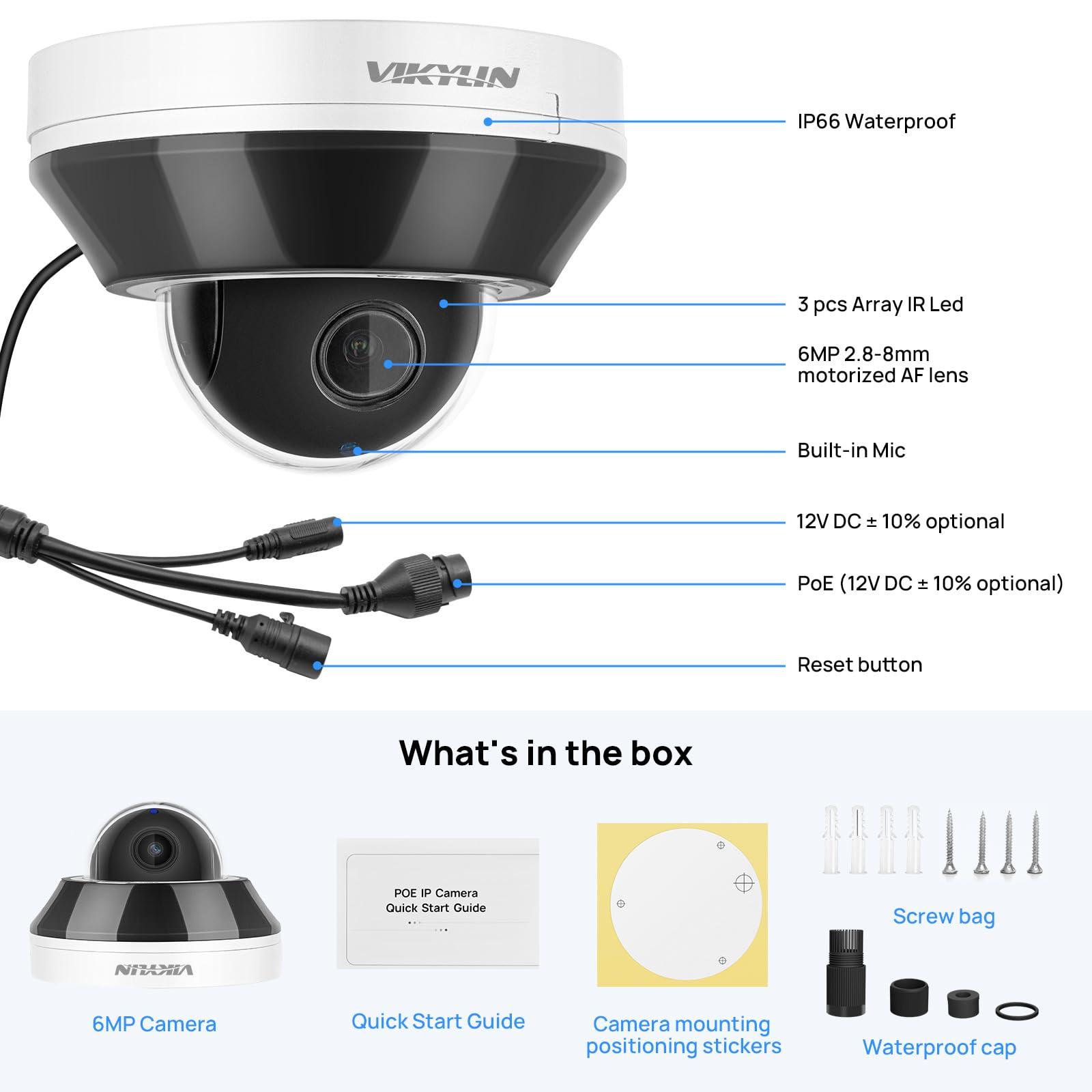 VIKYLIN 6MP IP PoE PTZ Camera Outdoor with Pan/Tilt 3X Optical Zoom,2.8-8mm Motorized Lens,98ft IR Night Vision, Built-in Mic, Human/Vehicle Detection,IP66&IK10, Blue Iris, NDAA Compliant Dome Mini PTZ Camera