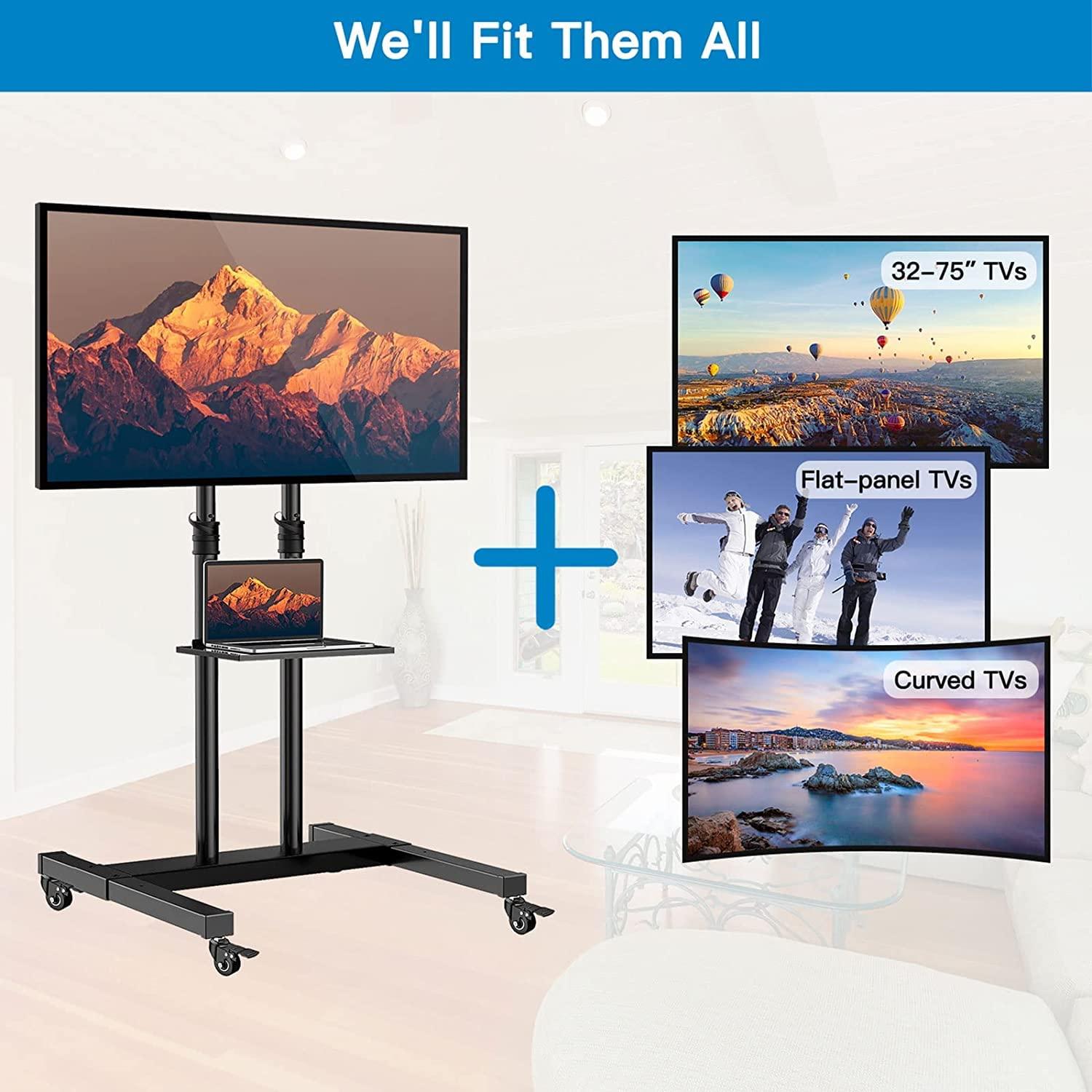 PERLESMITH PERLESMITH Mobile TV Stand on Wheels for 32-75 Inch Flat/Curved Panel Screens